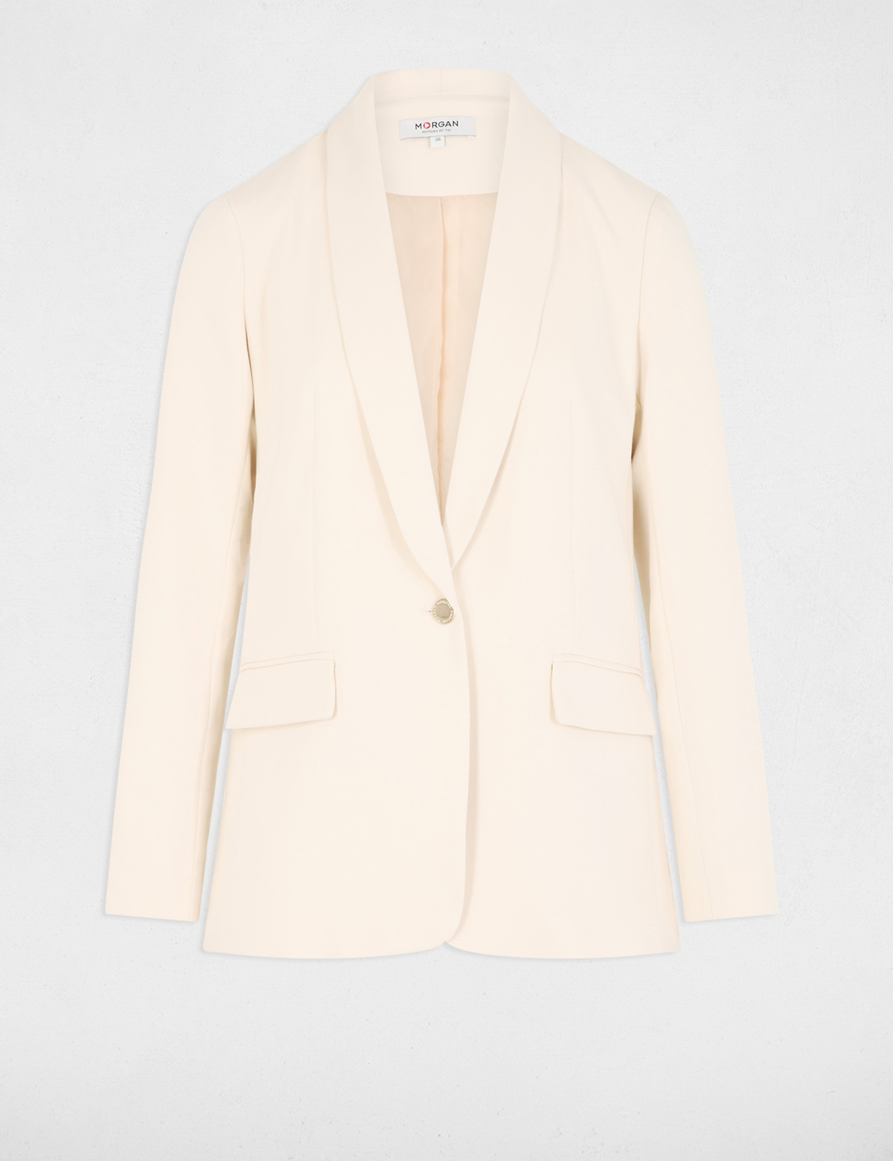 Chaqueta corta cuello chal marfil mujer