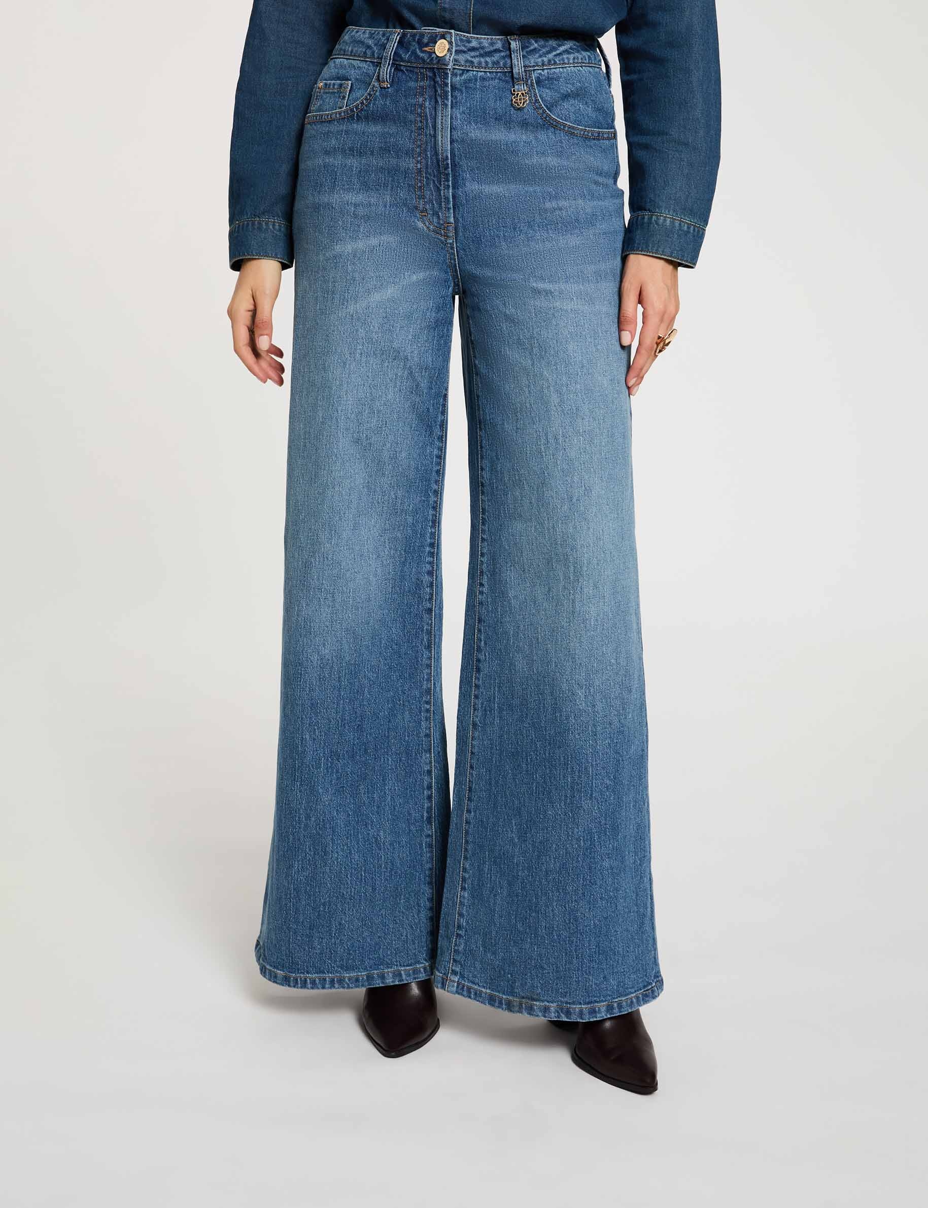 Vaqueros anchos de tiro alto denim stone mujer