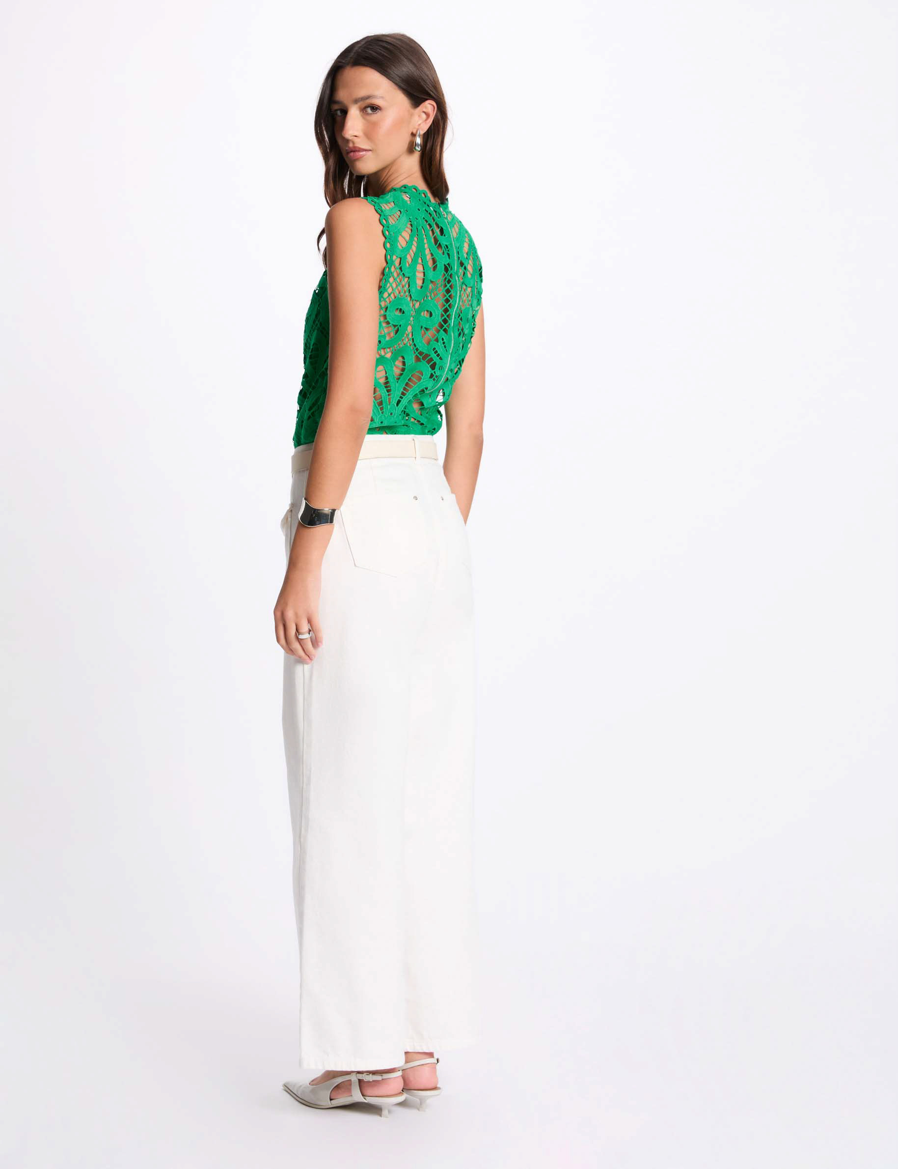 top de encaje sin mangas verde emeralda mujer Top de encaje sin mangas verde emeralda mujer