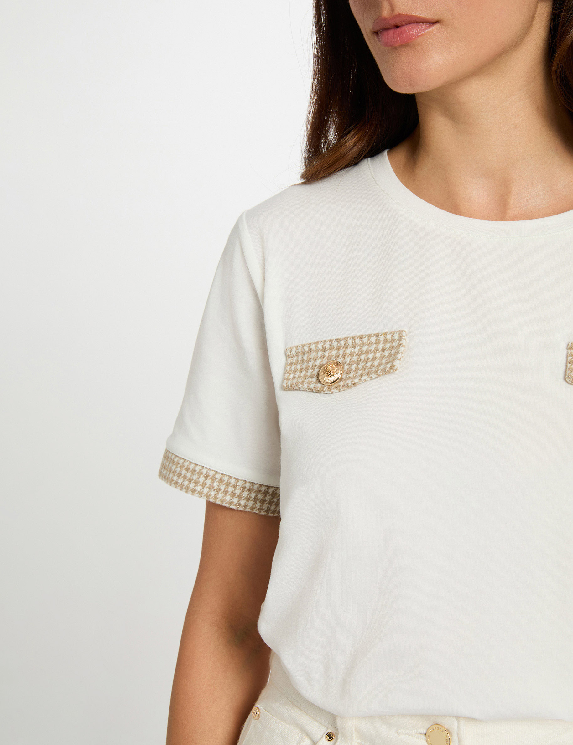 Camiseta corta cuello redondo blanco mujer