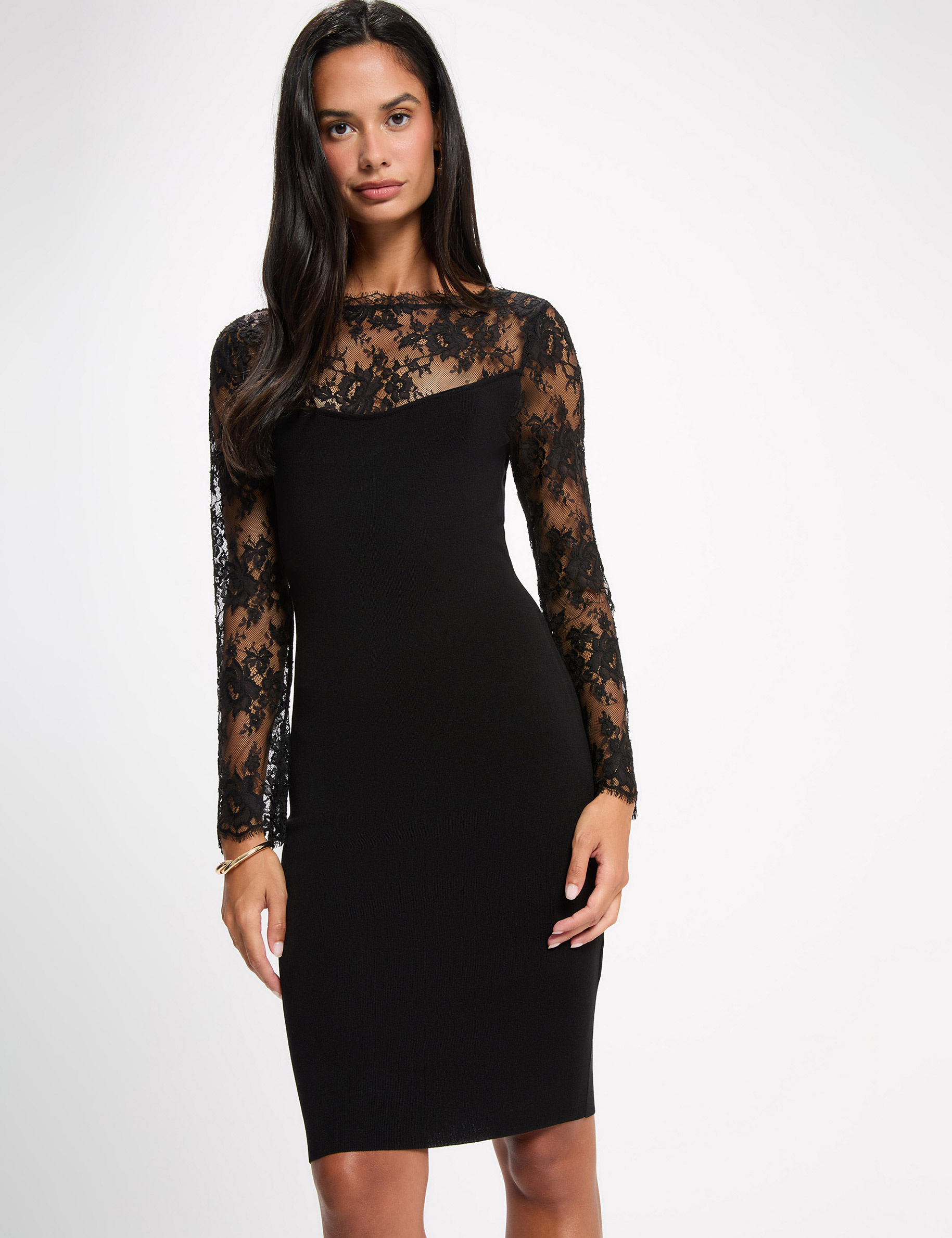 Vestido de punto con encaje negro mujer