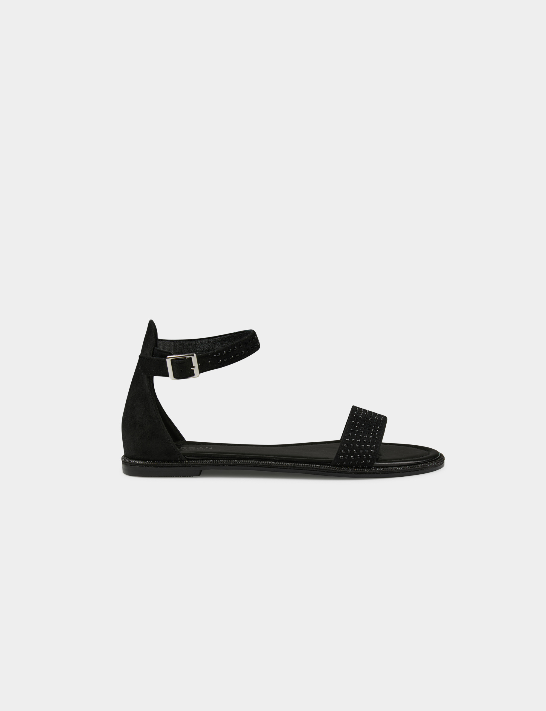 sandalias planas con detalles strass negro mujer Sandalias planas con detalles strass negro mujer