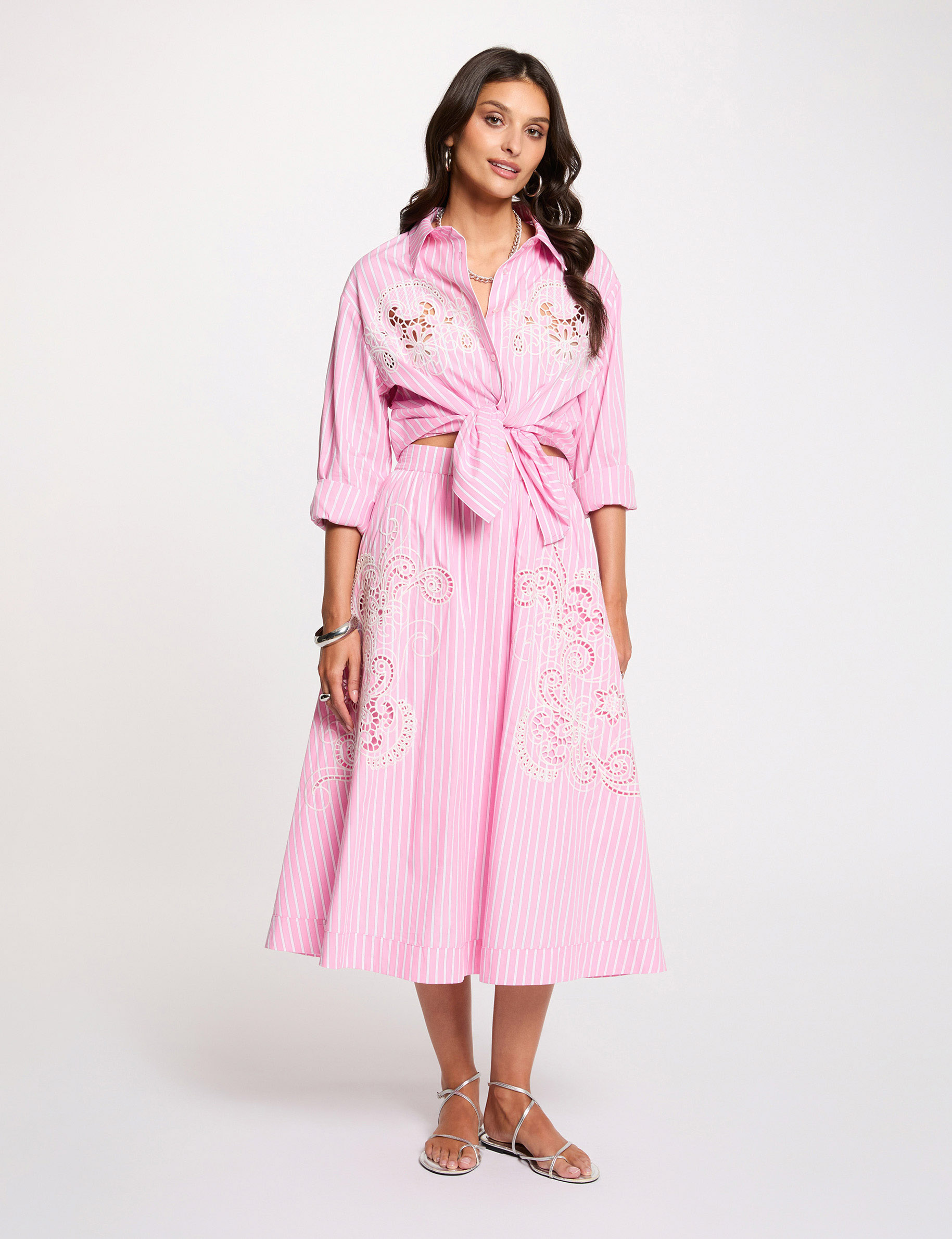 Camisa oversize de rayas rosa mujer