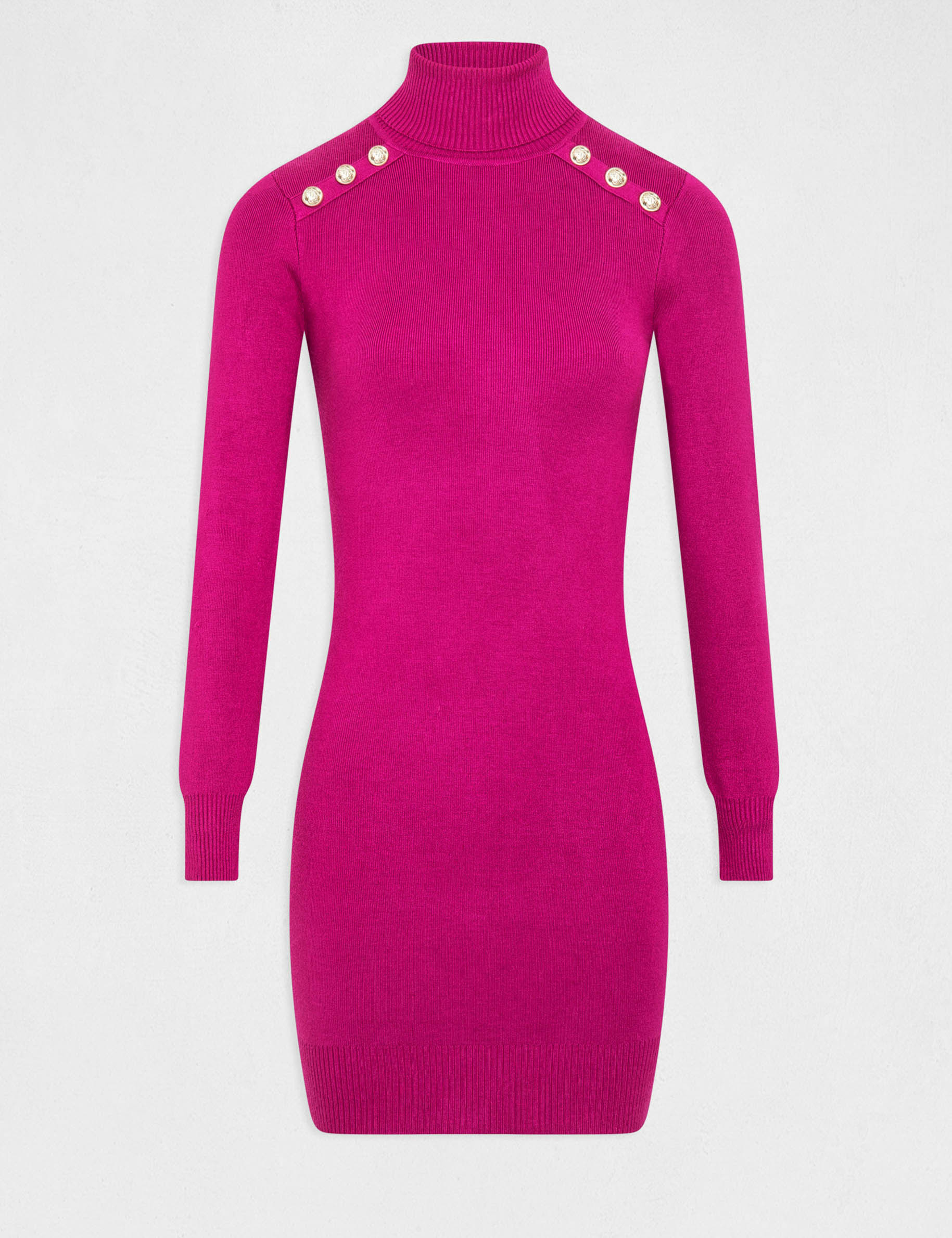 Vestido de punto ajustado cuello tortuga frambuesa mujer
