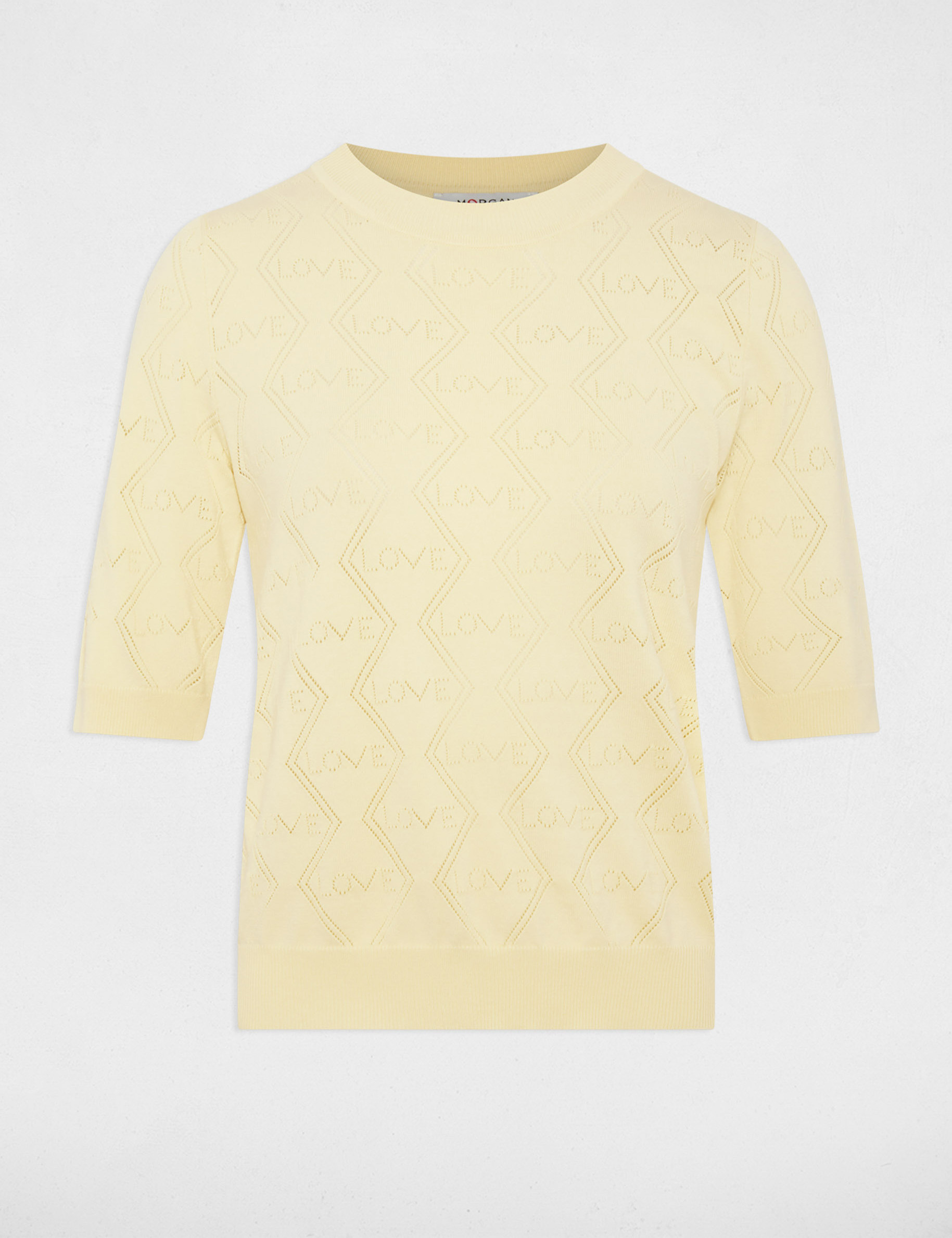 Jersey calado mangas 3/4 amarillo pastel mujer