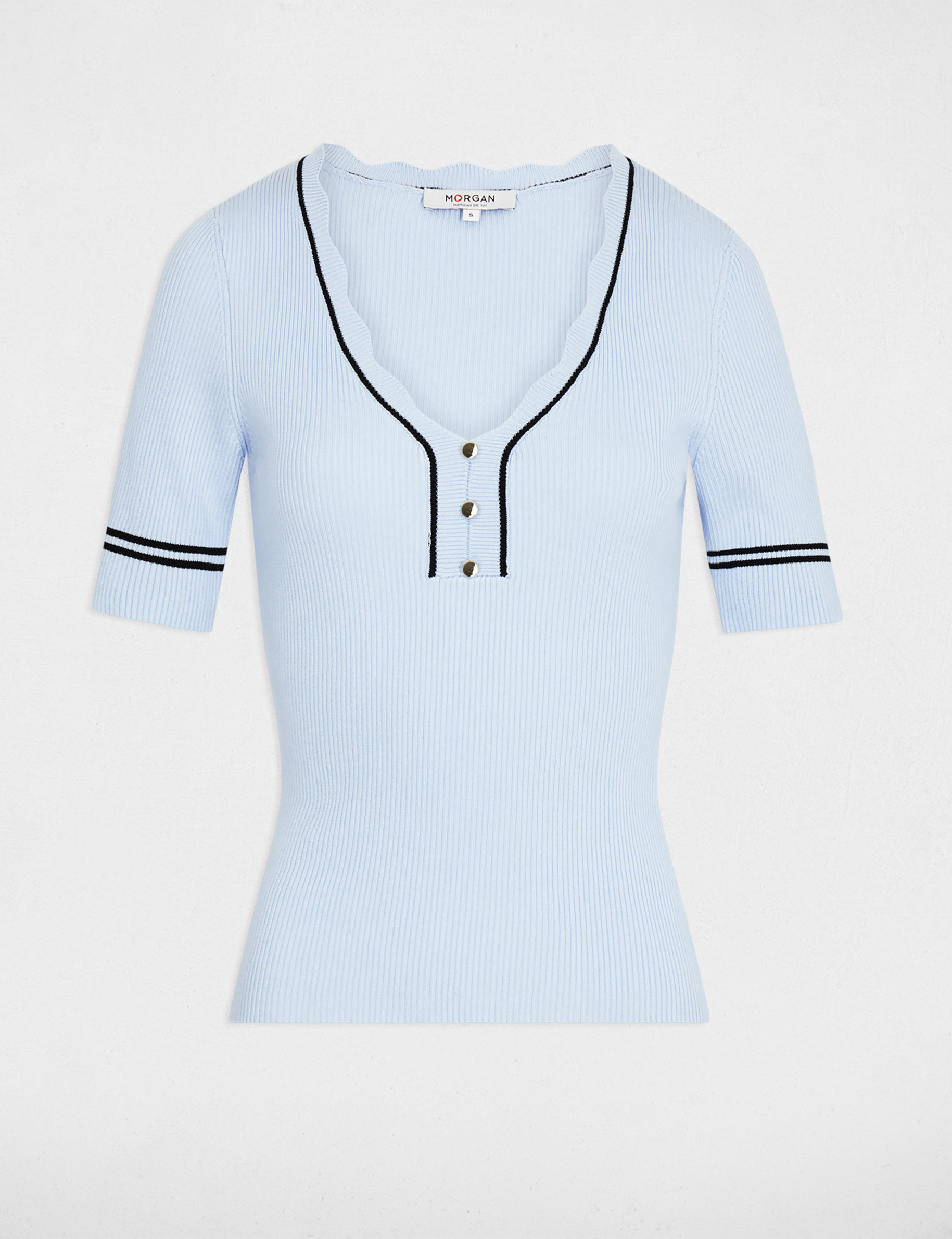 Jersey entallado con cuello en V azul cielo mujer