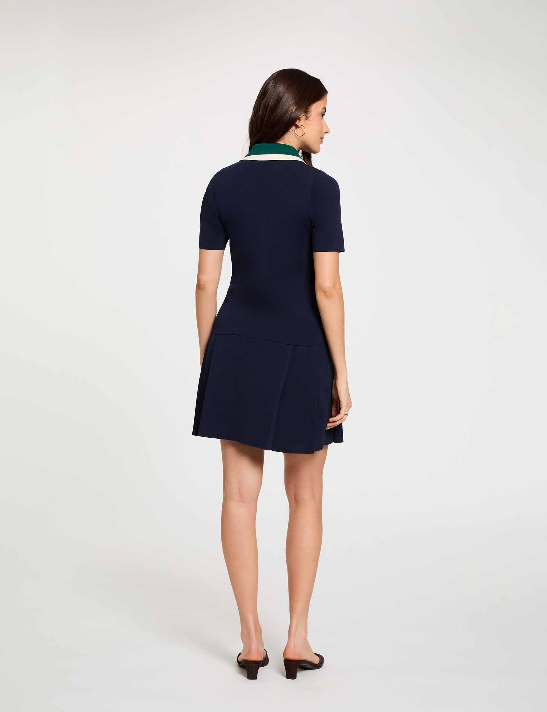 Vestido de punto plisado azul marino mujer