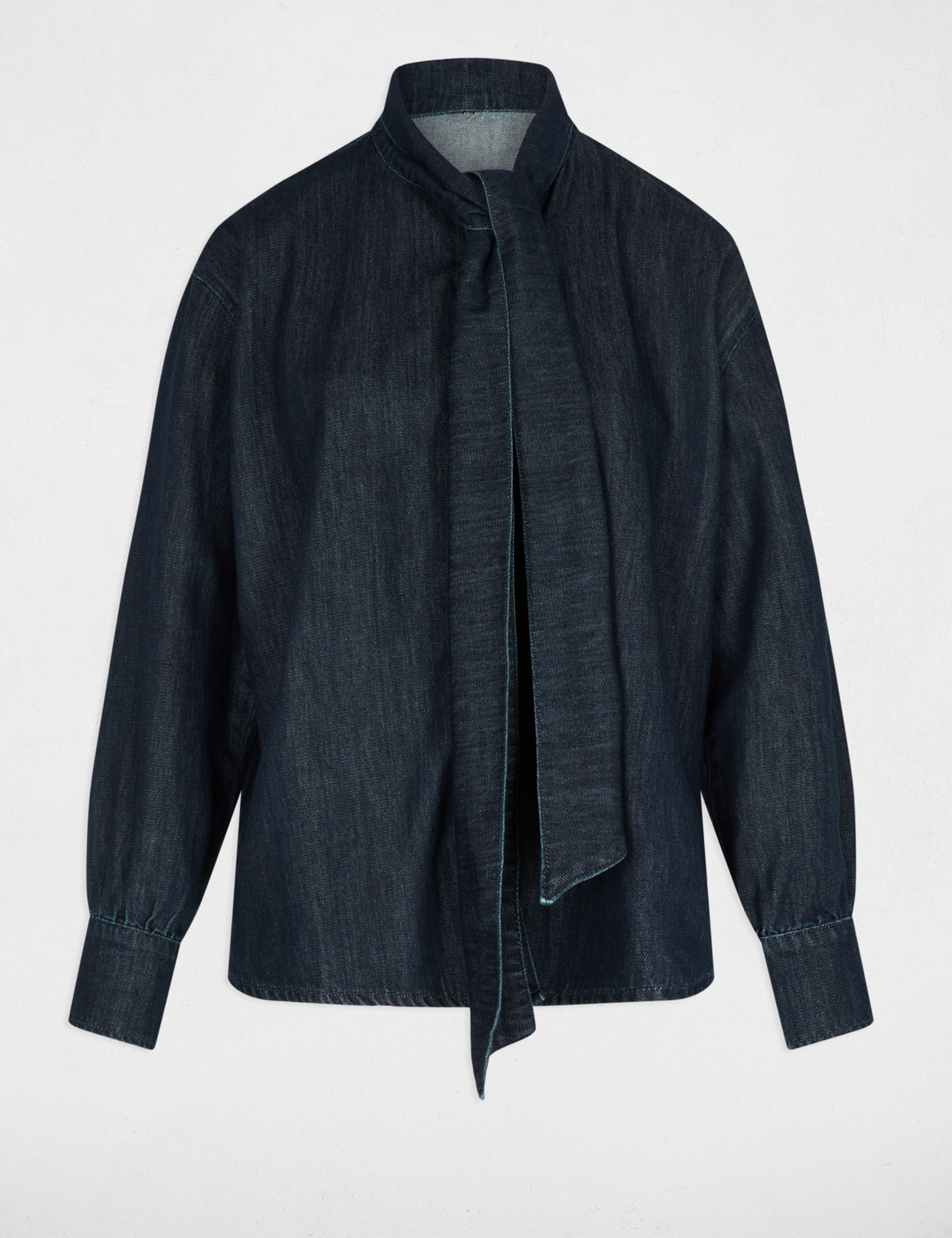 Camisa vaquera con lazada denim crudo mujer