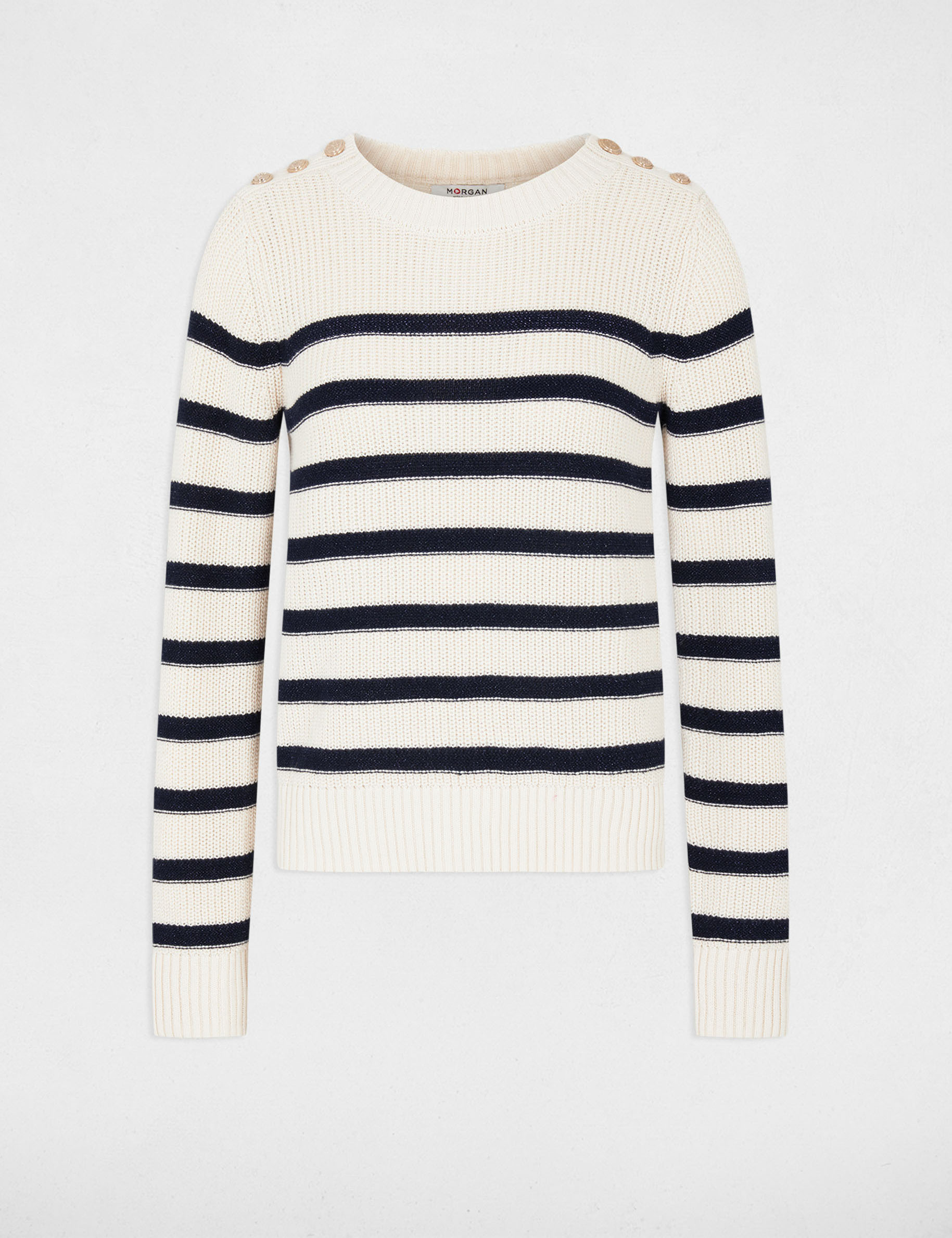 Jersey manga larga con rayas marino mujer