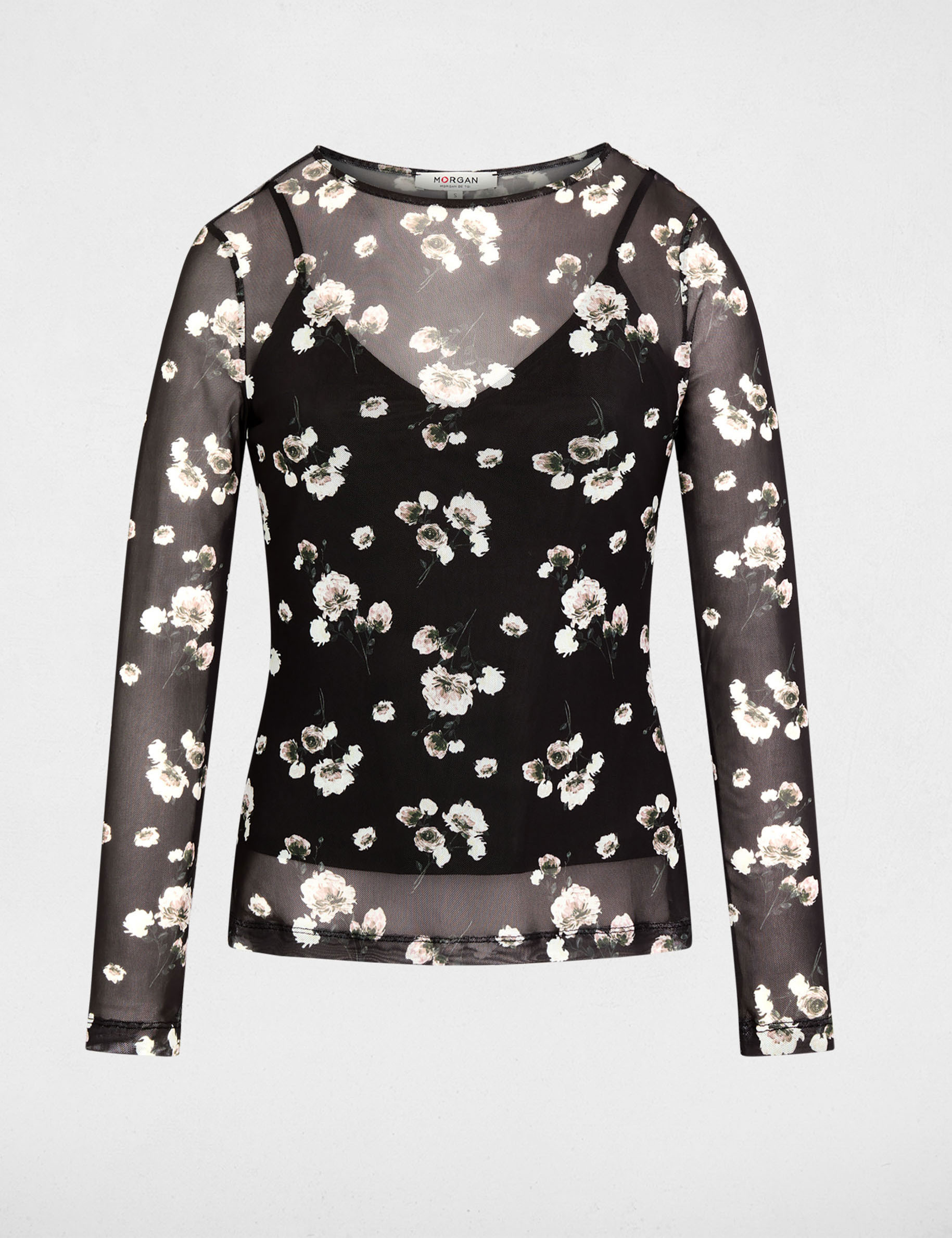 Camiseta de malla manga larga multicolor mujer