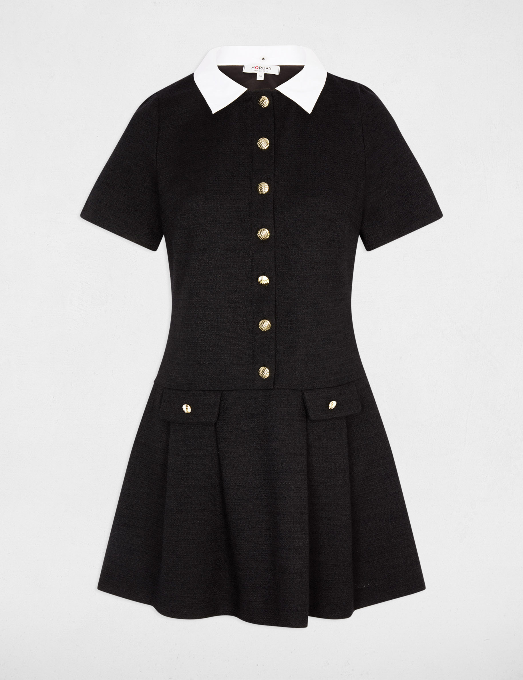 Vestido corto de tweed negro mujer
