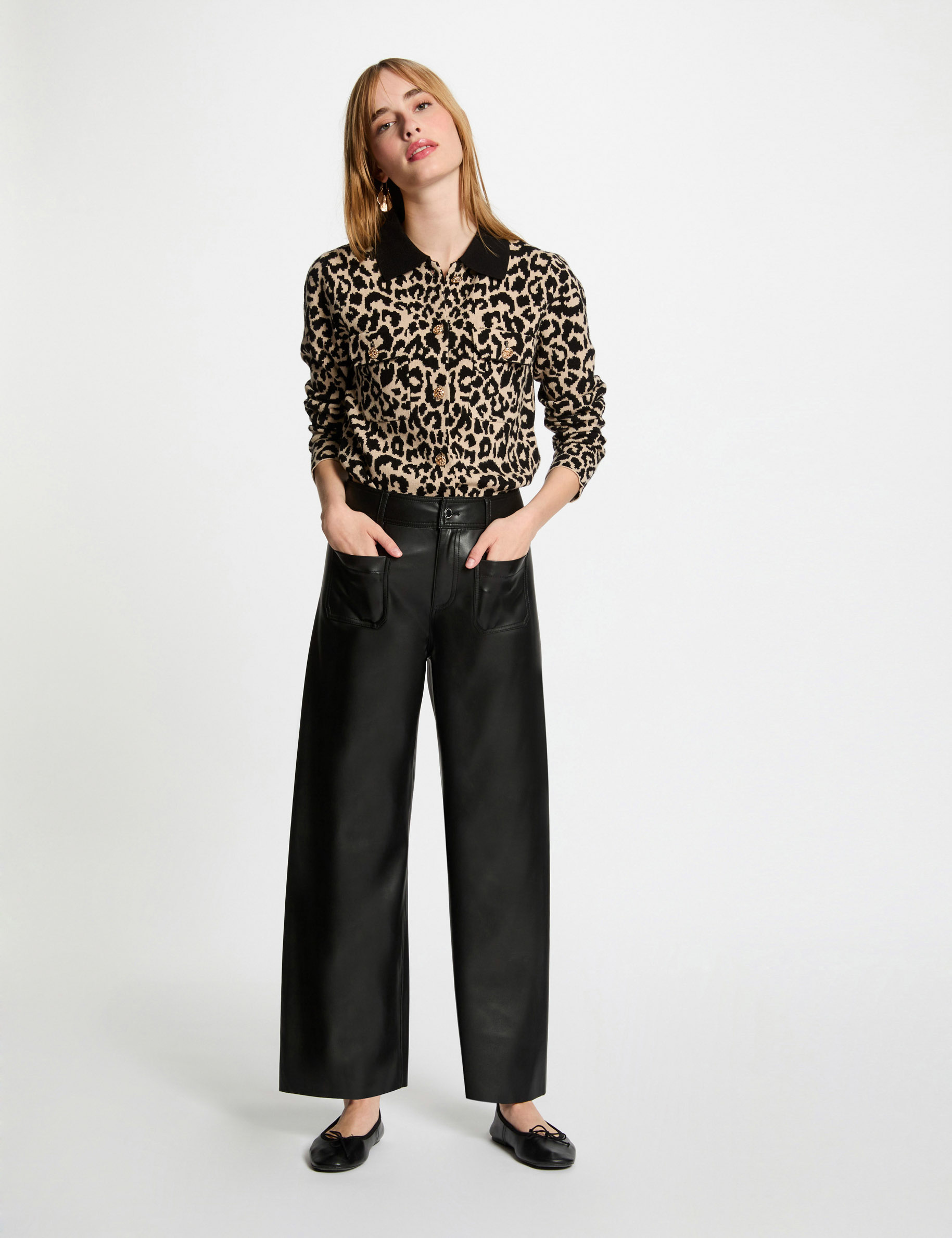 C&aacute;rdigan manga larga estampado beige mujer
