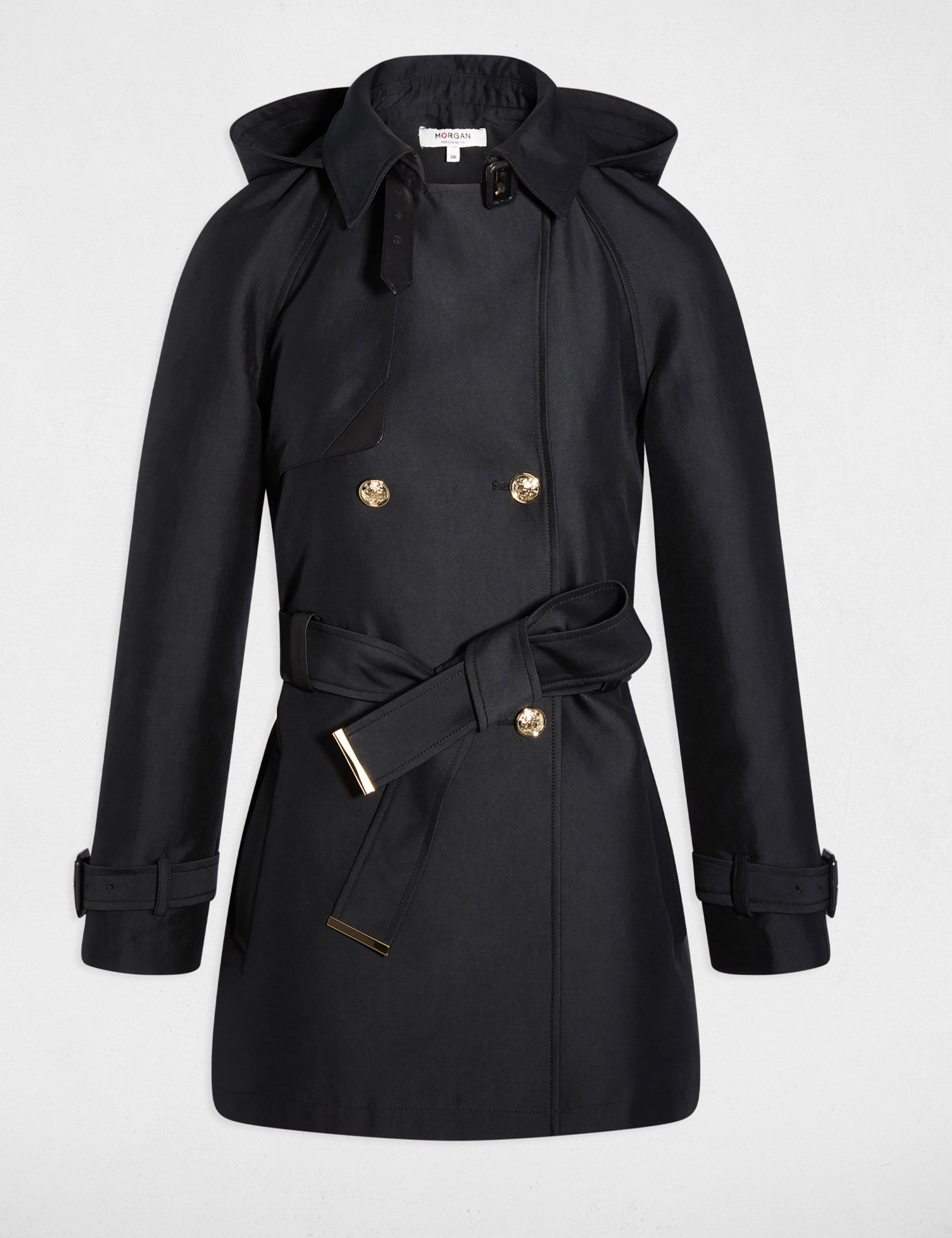 Trench midi con capucha negro mujer