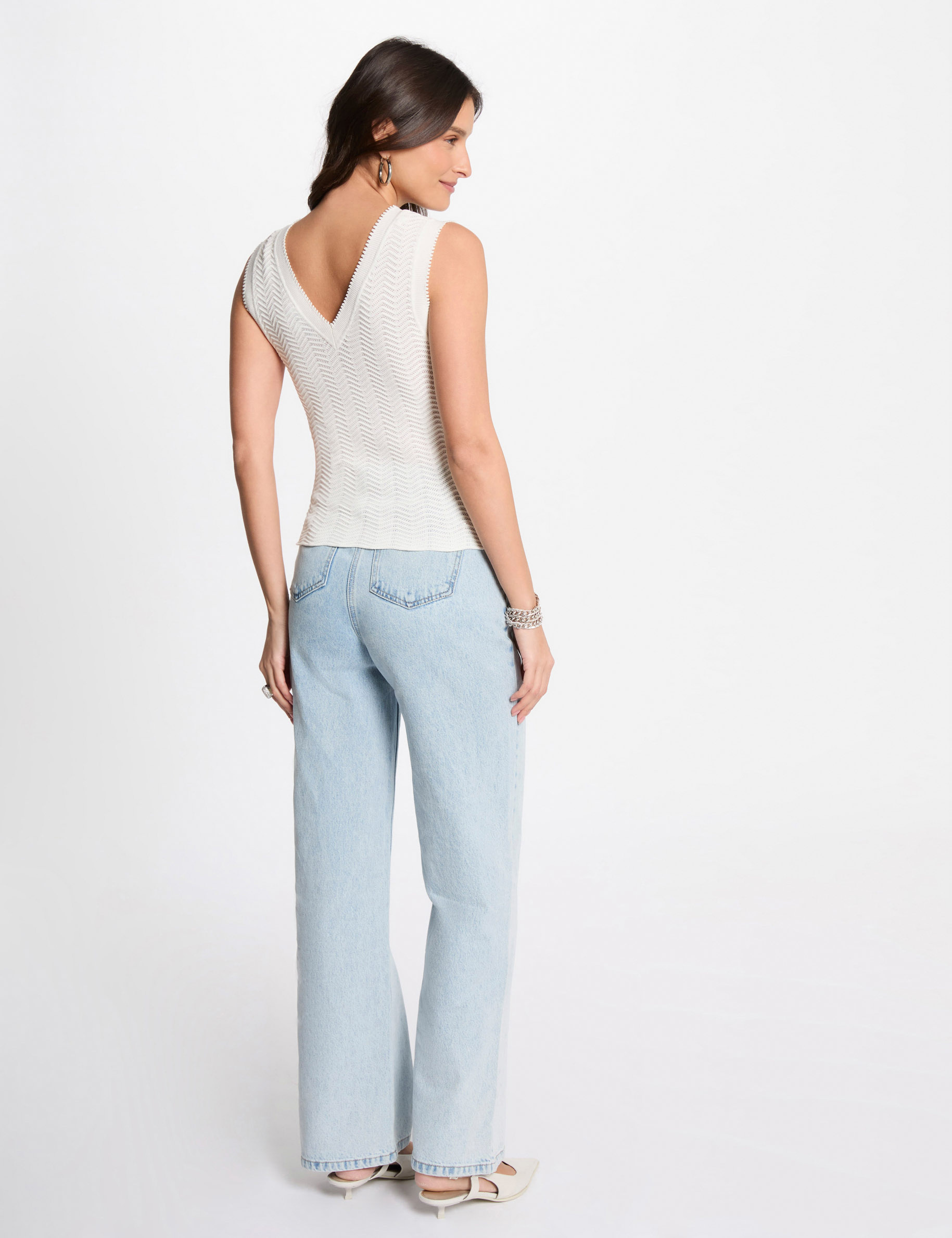 top punto sin mangas blanco mujer Top punto sin mangas blanco mujer