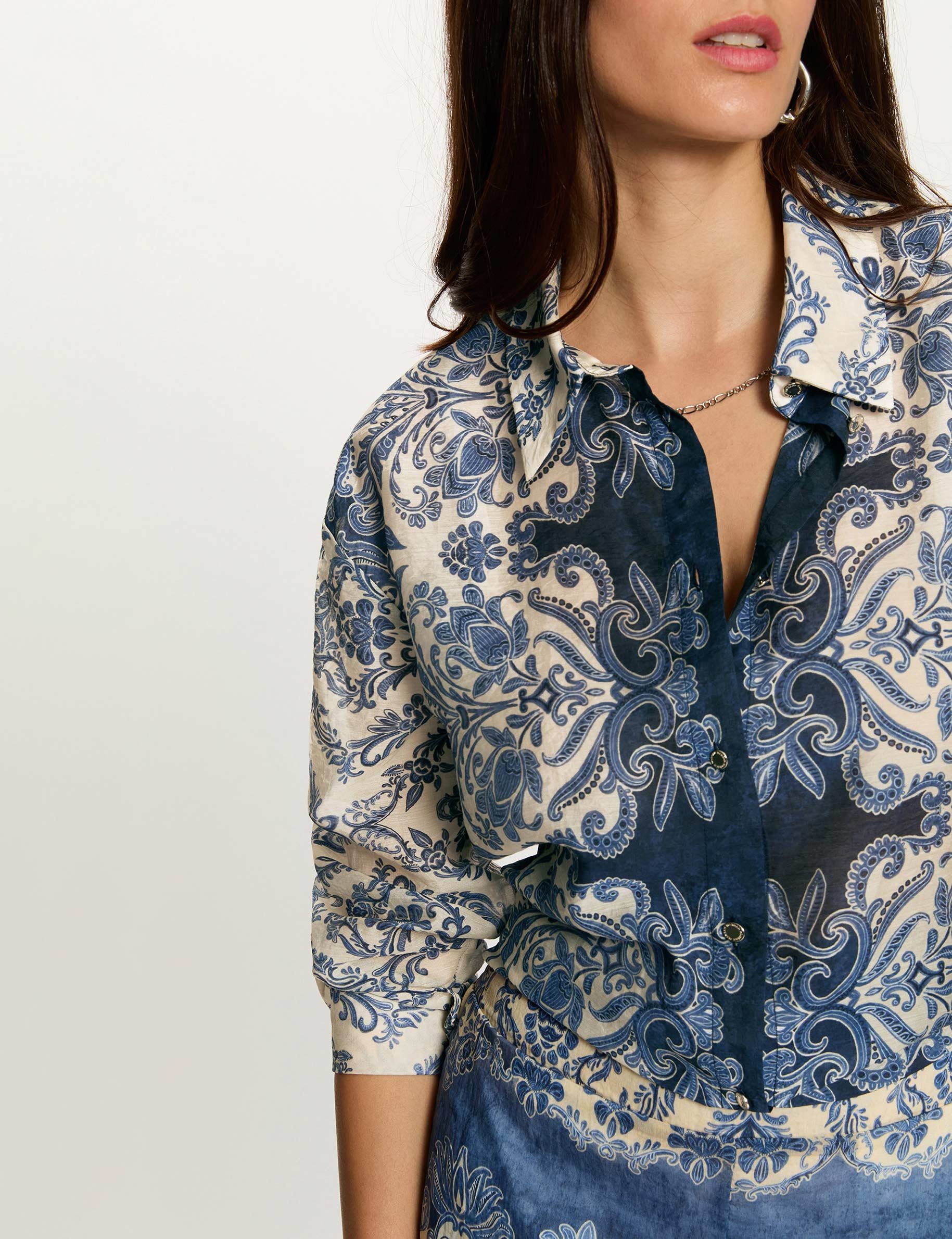 Camisa estampada con cuello vuelto multicolor mujer