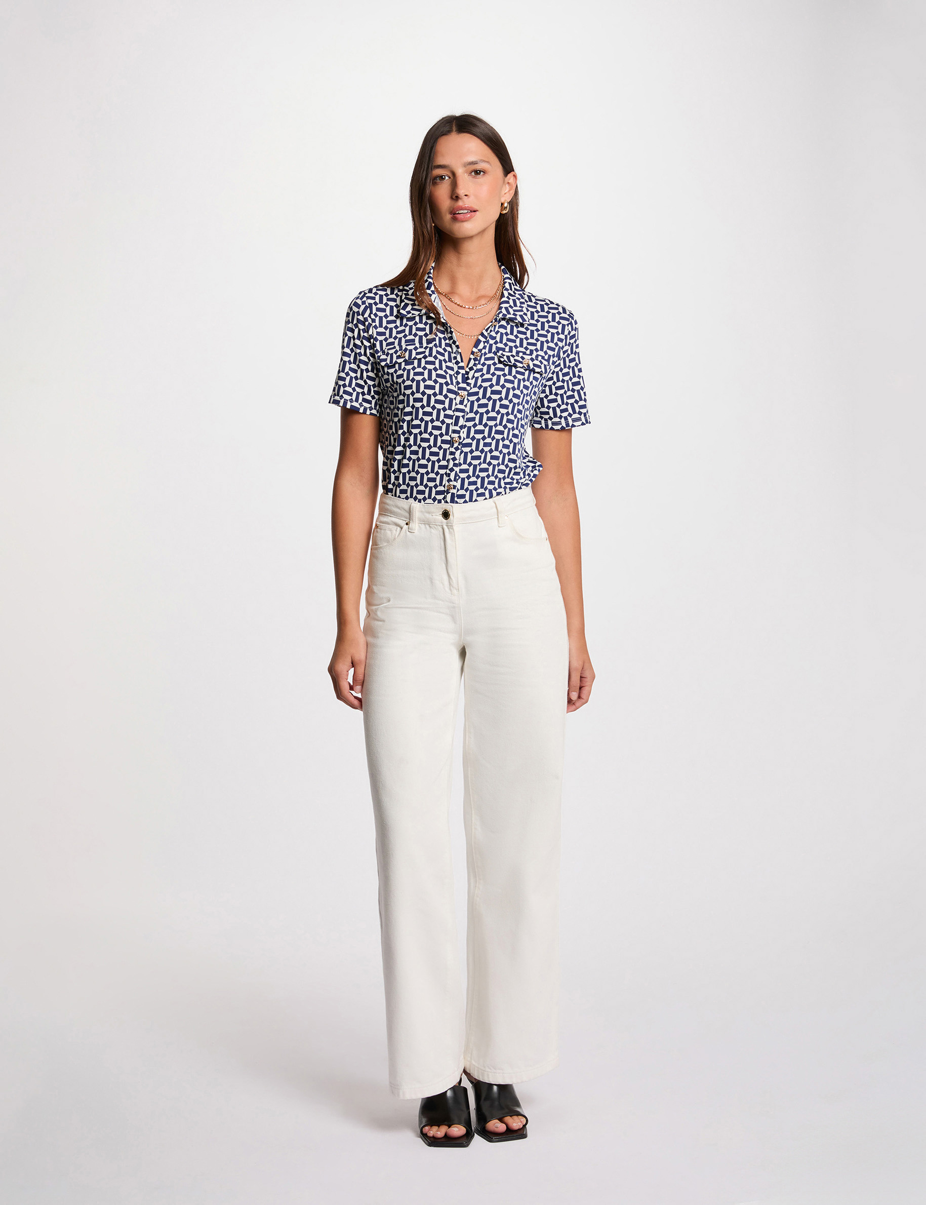 Blusa manga corta blanco mujer