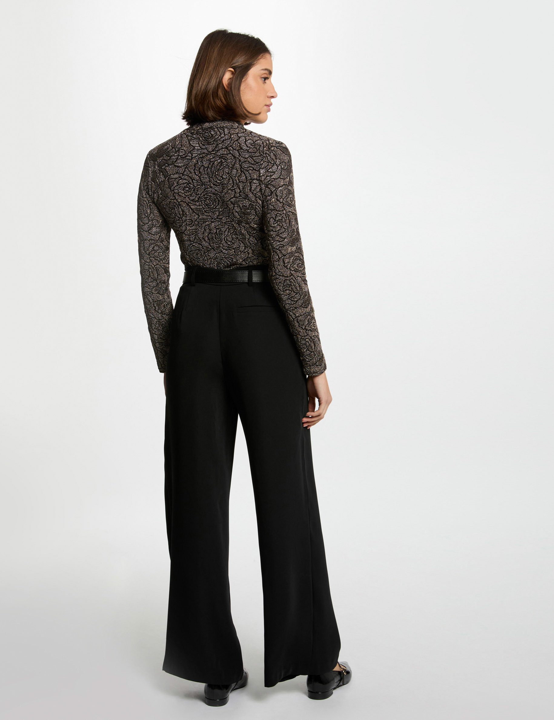 pantalon flare holgado negro mujer Pantalón flare holgado negro mujer