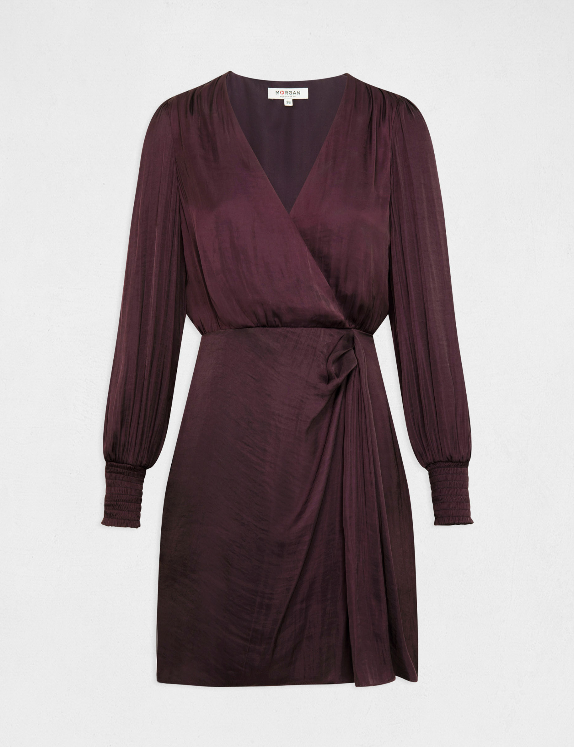 Vestido entallado drapeado de satén ciruela mujer