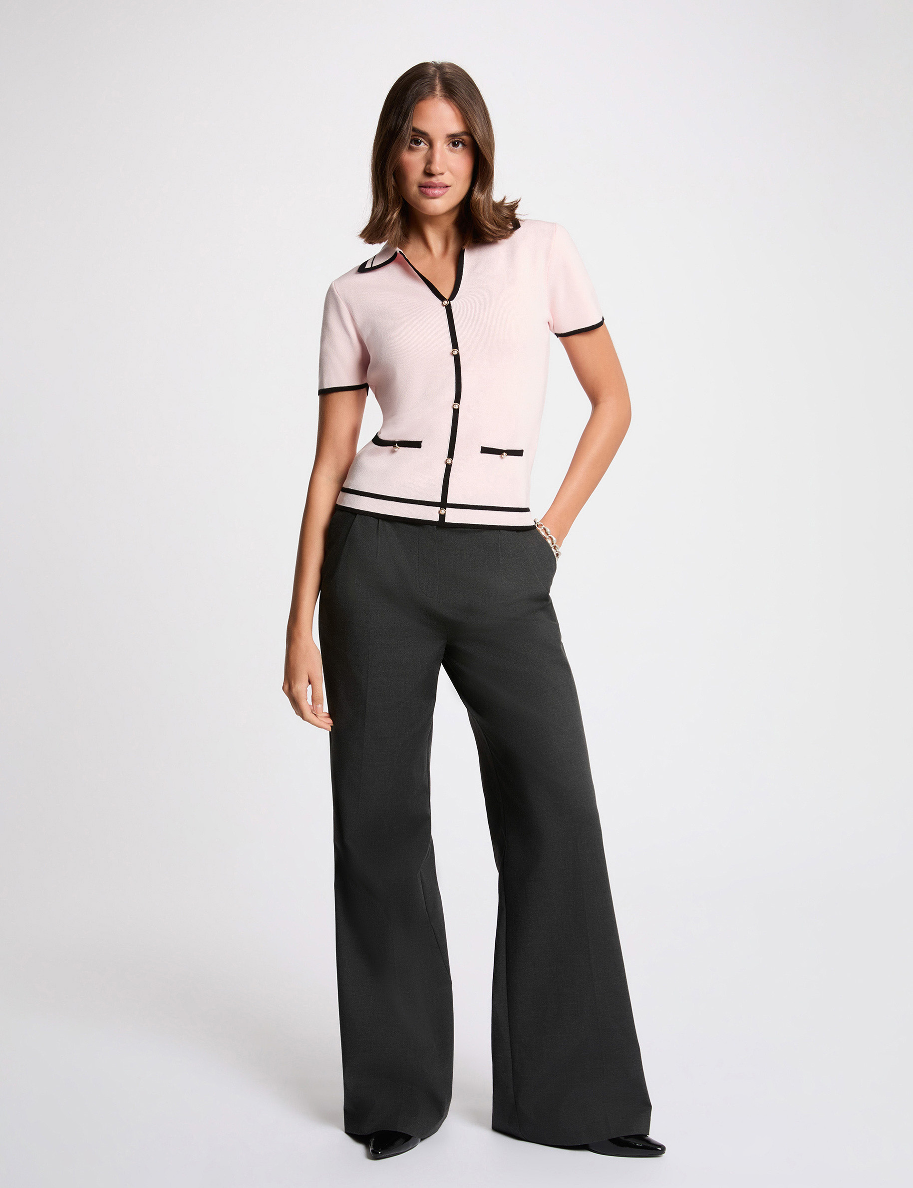 Jersey ajustado de rayas rosa claro mujer