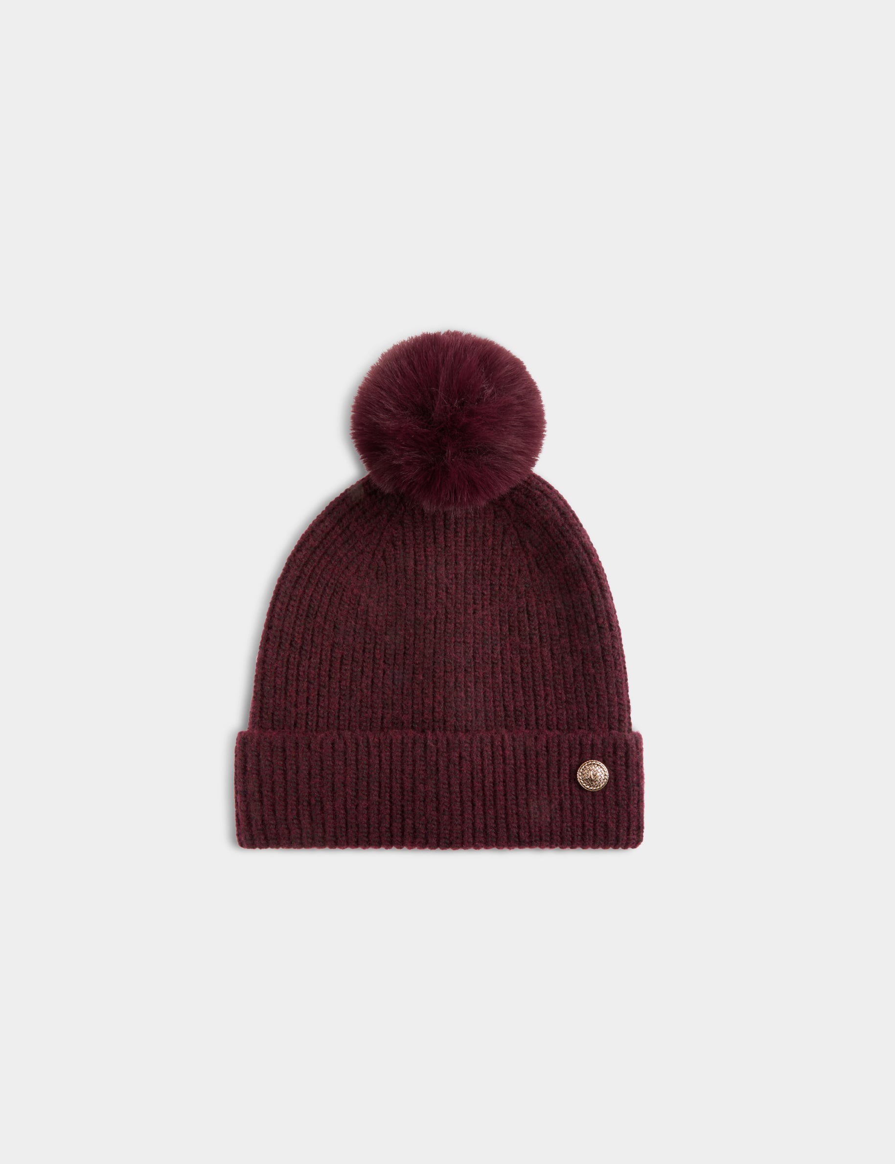 Gorro de punto con bot&oacute;n ciruela mujer