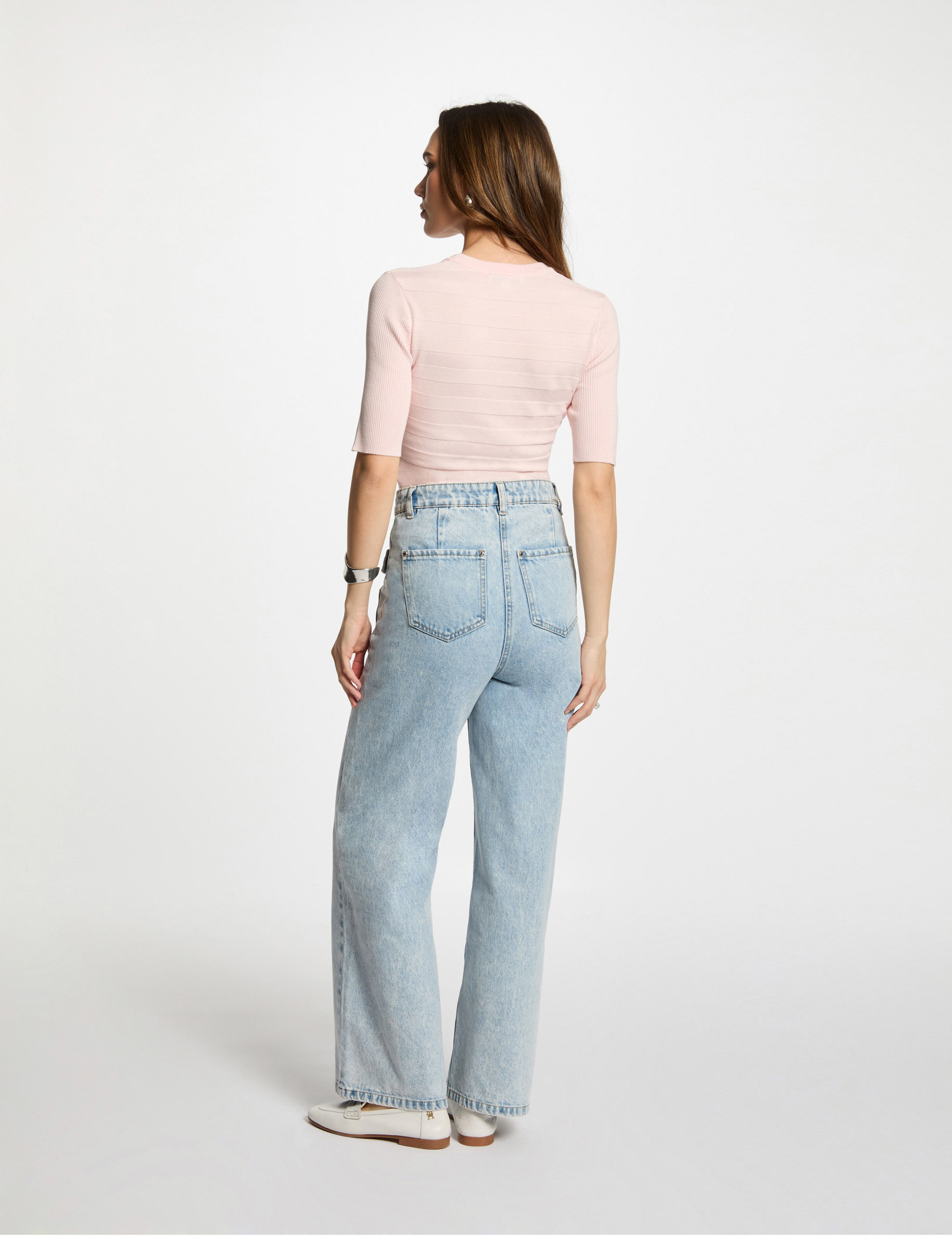 Jersey manga corta rosa claro mujer