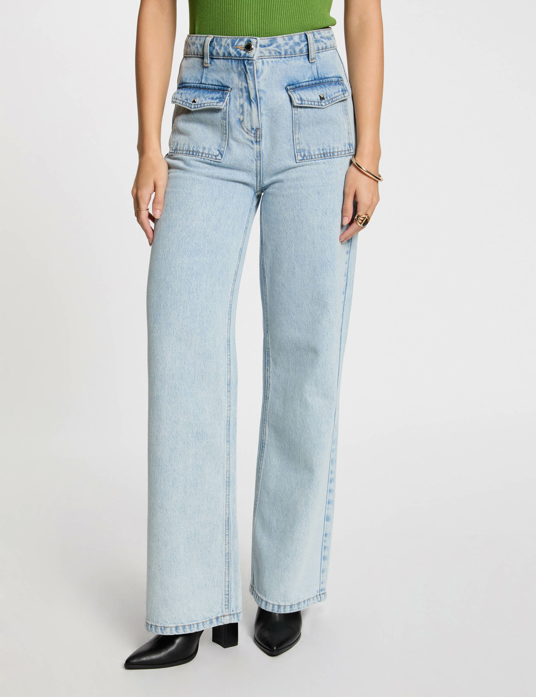 vaquero pernera ancha denim descolorido mujer Vaquero pernera ancha denim descolorido mujer
