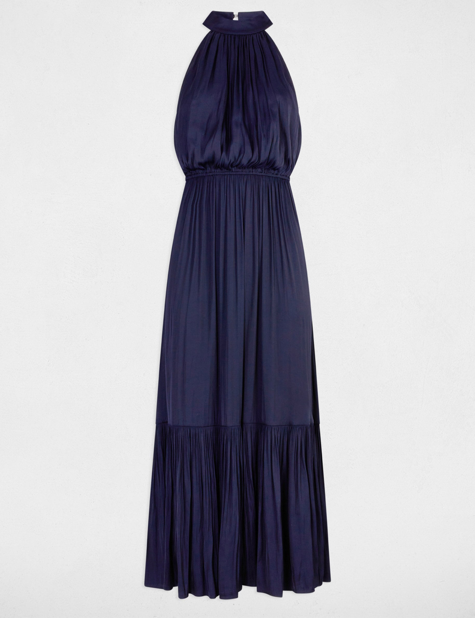 Vestido largo de cuello alto azul marino mujer