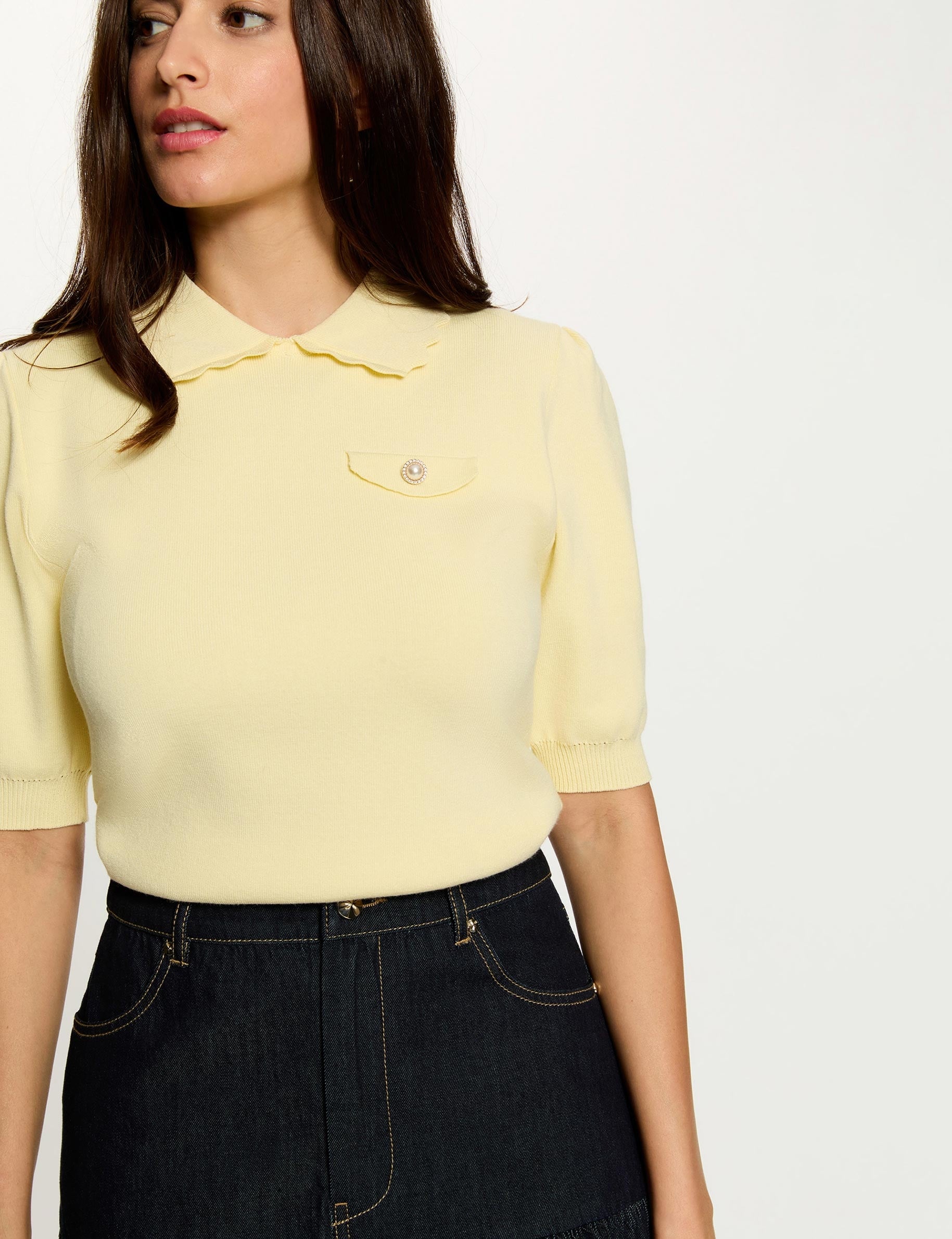 Jersey con mangas abullonadas amarillo pastel mujer