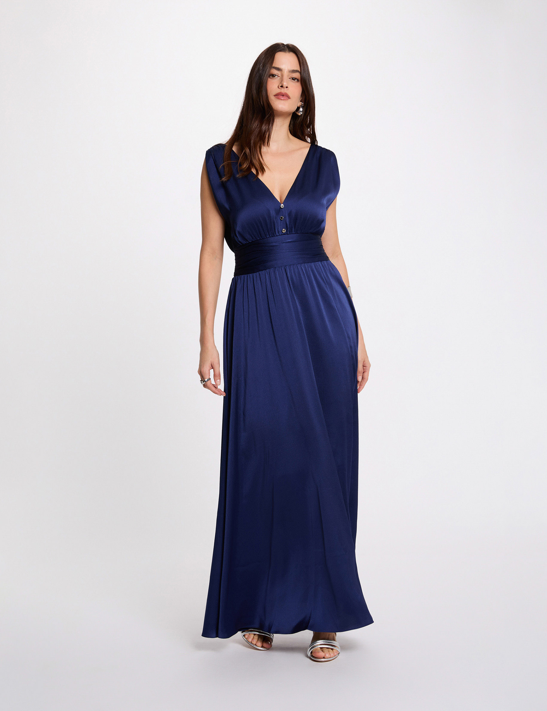 Vestido largo fluido azul marino mujer