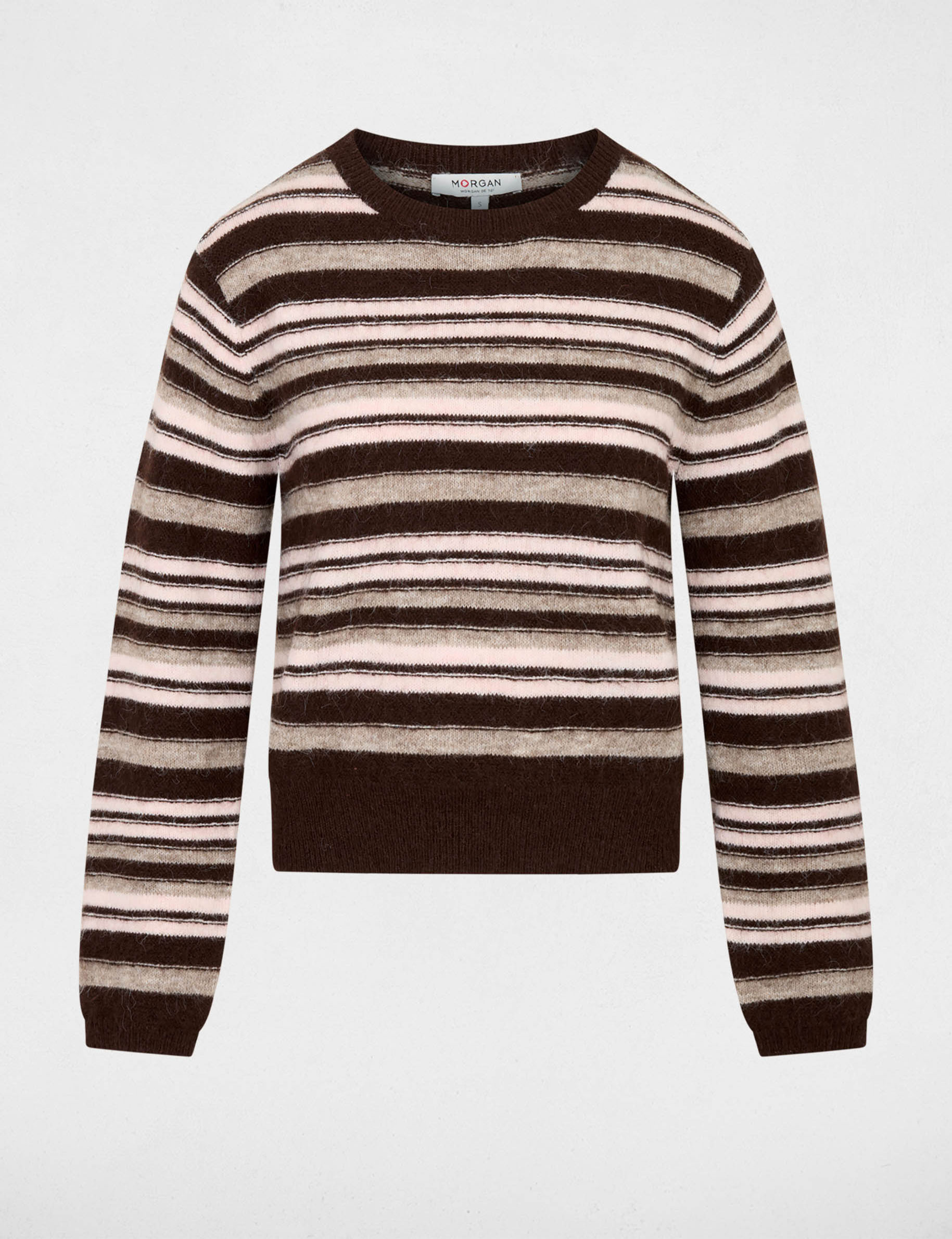 Jersey de rayas con cuello redondo marr&oacute;n mujer