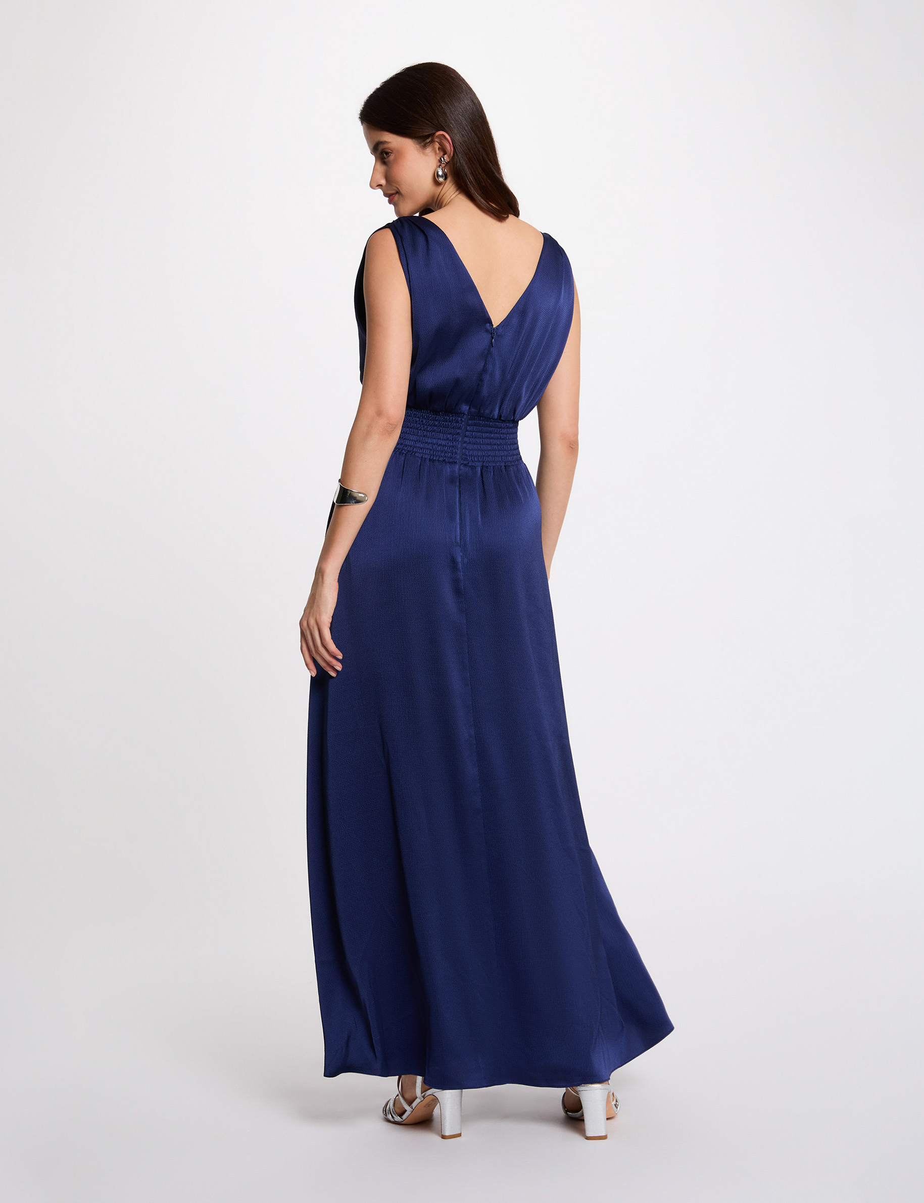 Vestido largo fluido azul marino mujer