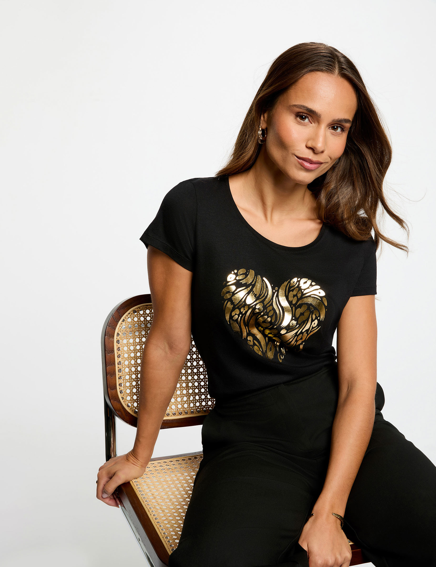 Camiseta de manga corta negro mujer