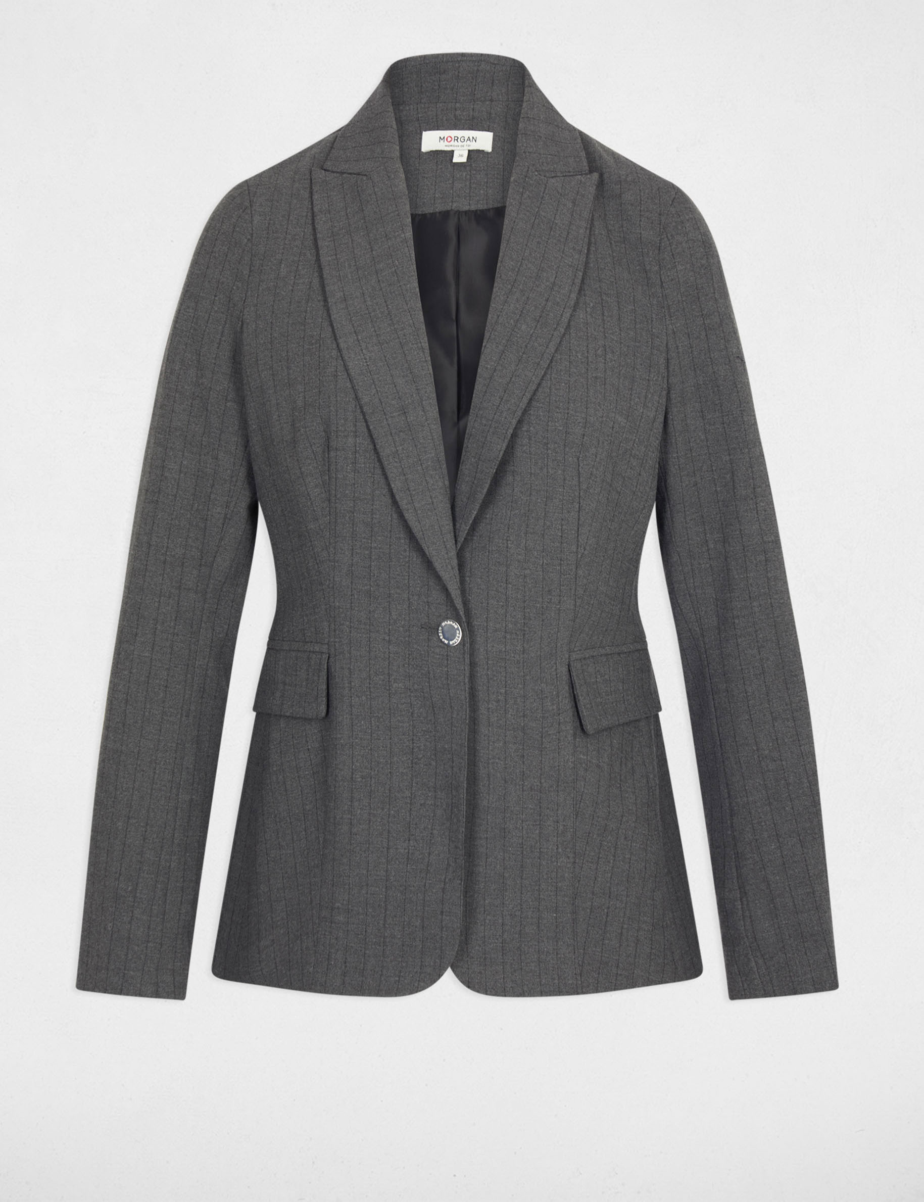 Blazer ajustado de rayas gris moyen mujer