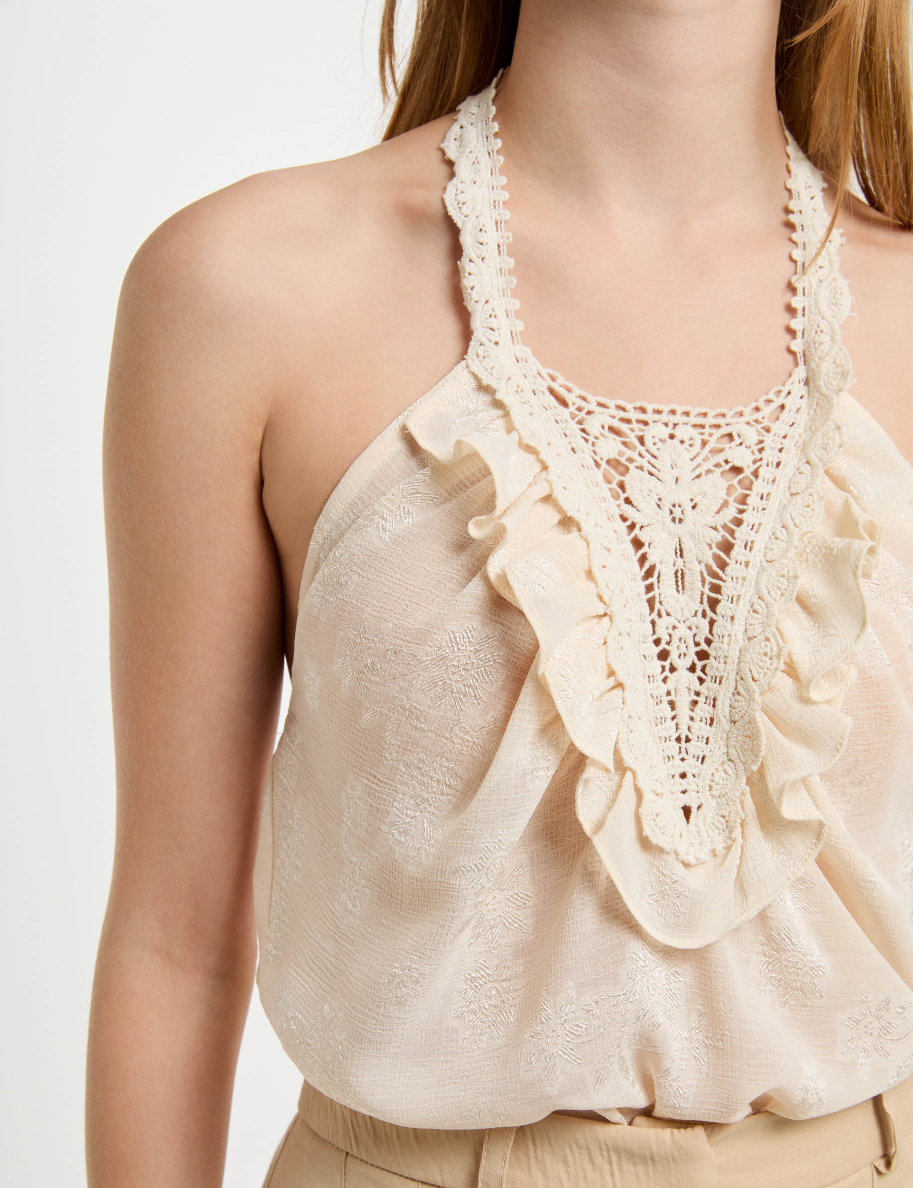 top detalle encaje creme mujer Top detalle encaje creme mujer