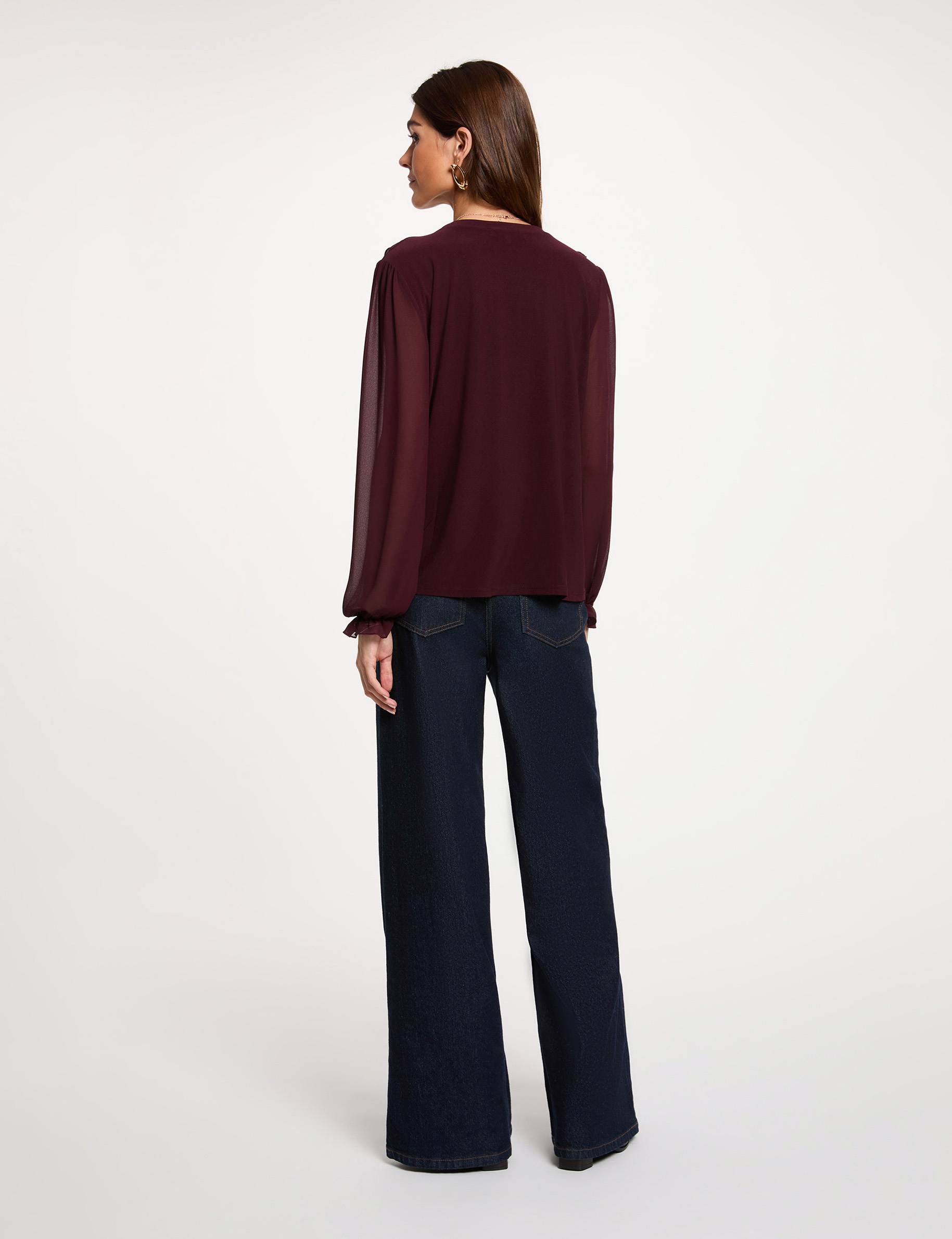 Camiseta de gasa con cuello en v ciruela mujer