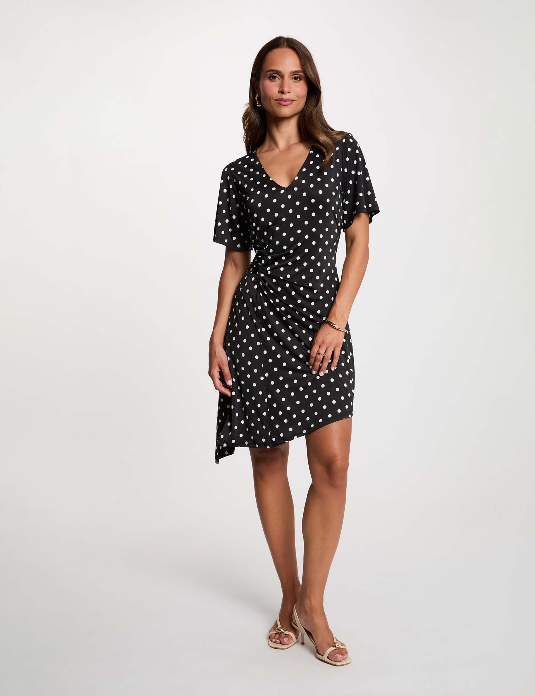 Vestido asim&eacute;trico de lunares multicolor mujer