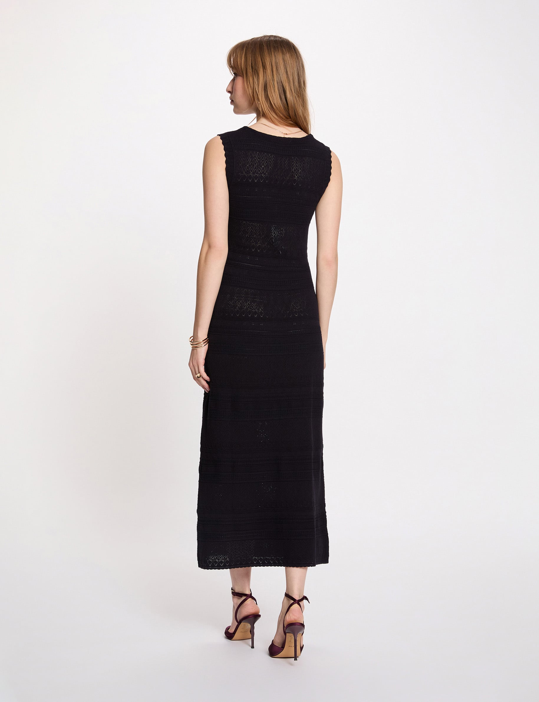 Vestido punto largo ajustado azul marino mujer