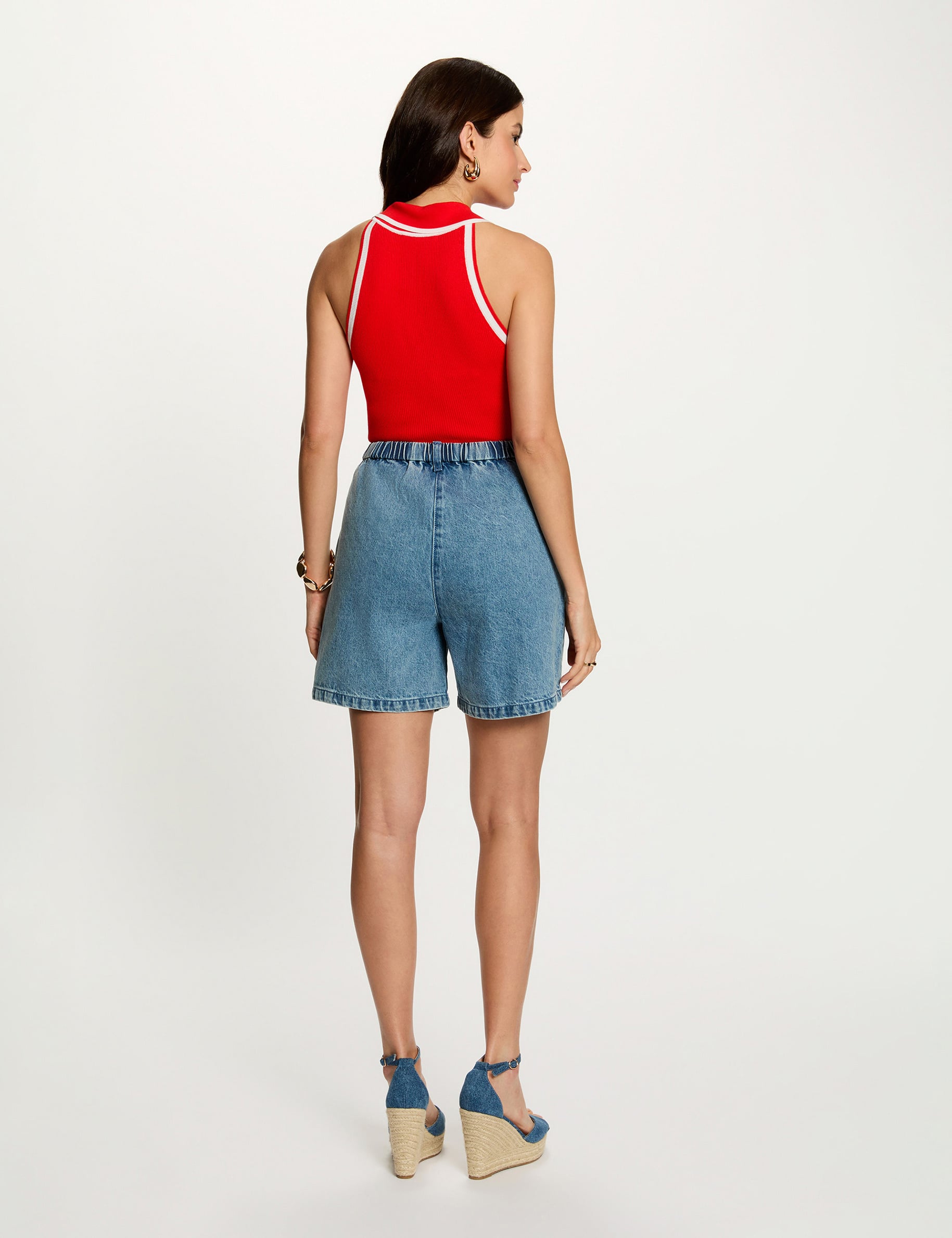 Bermuda de cintura alta denim doble stone mujer