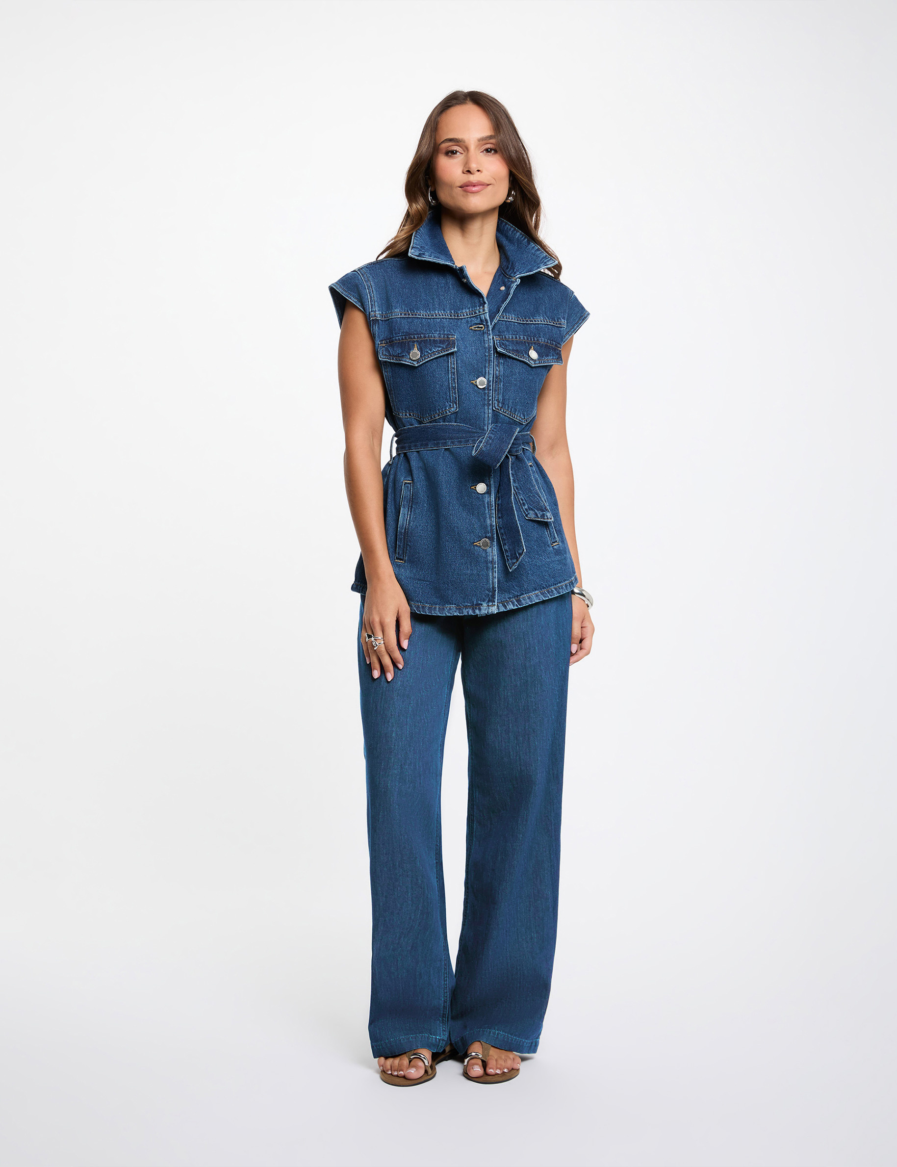 Chaqueta vaquera sin mangas denim crudo mujer