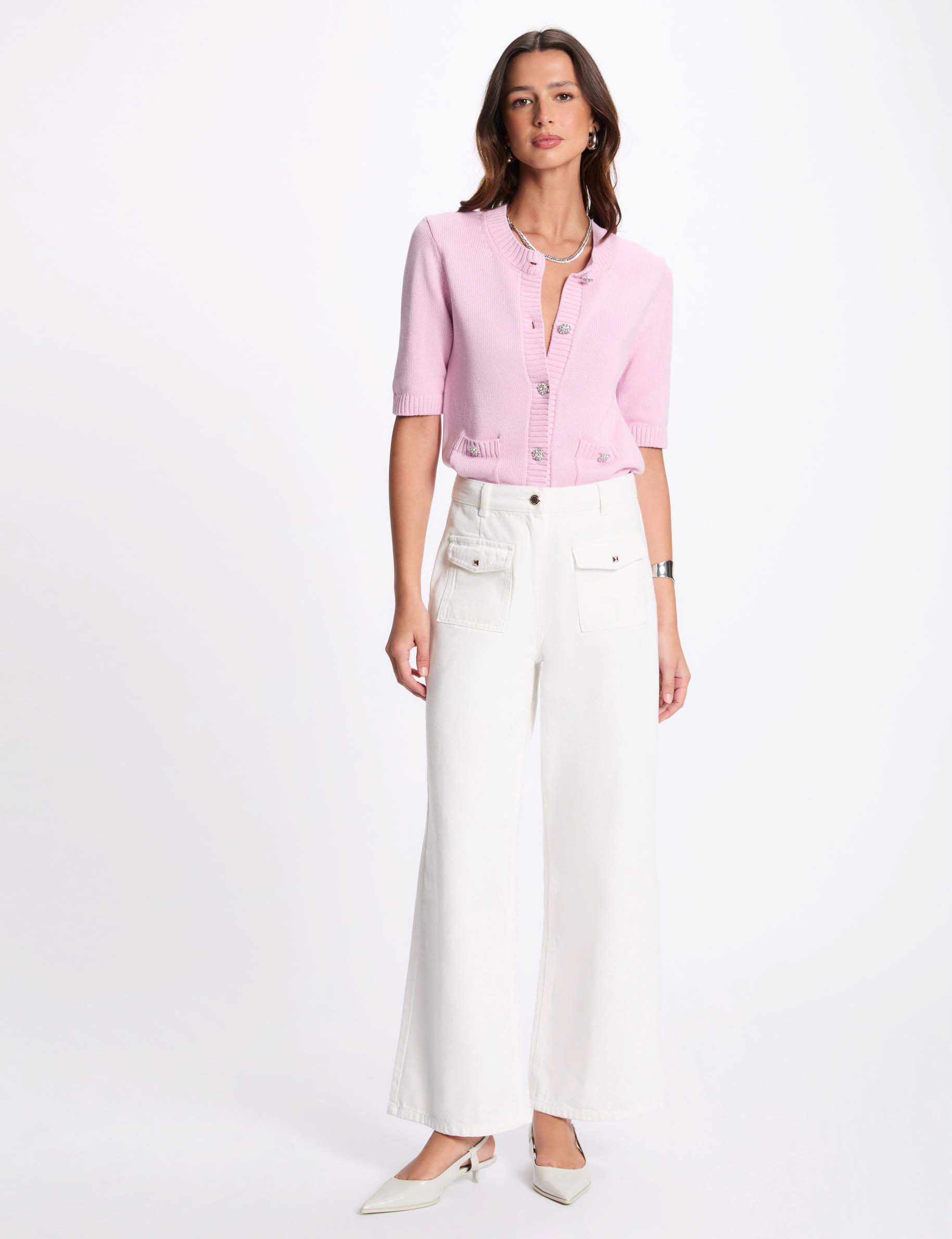 C&aacute;rdigan manga 3/4 rosa pastel mujer