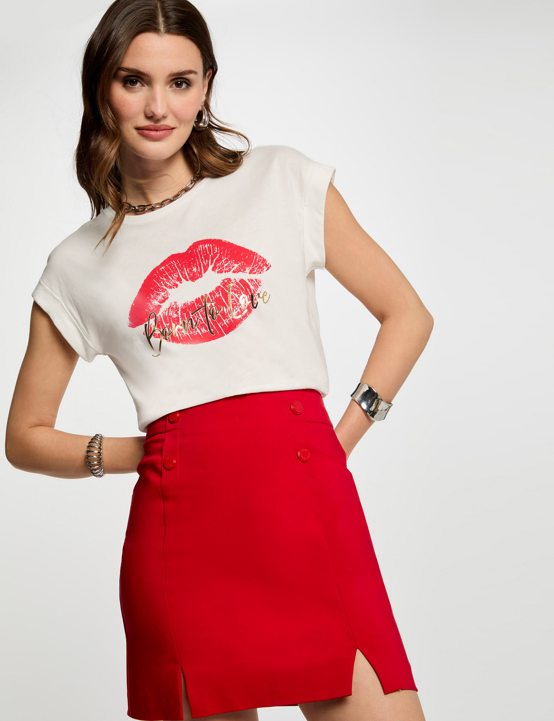 falda corta con botones rojo mujer Falda corta con botones rojo mujer