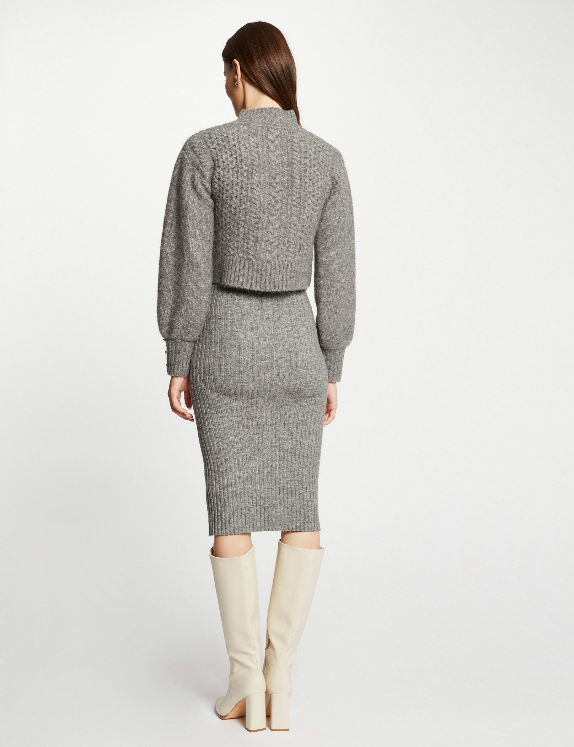 Vestido de punto ajustado efecto 2 en 1 gris anthracite mujer