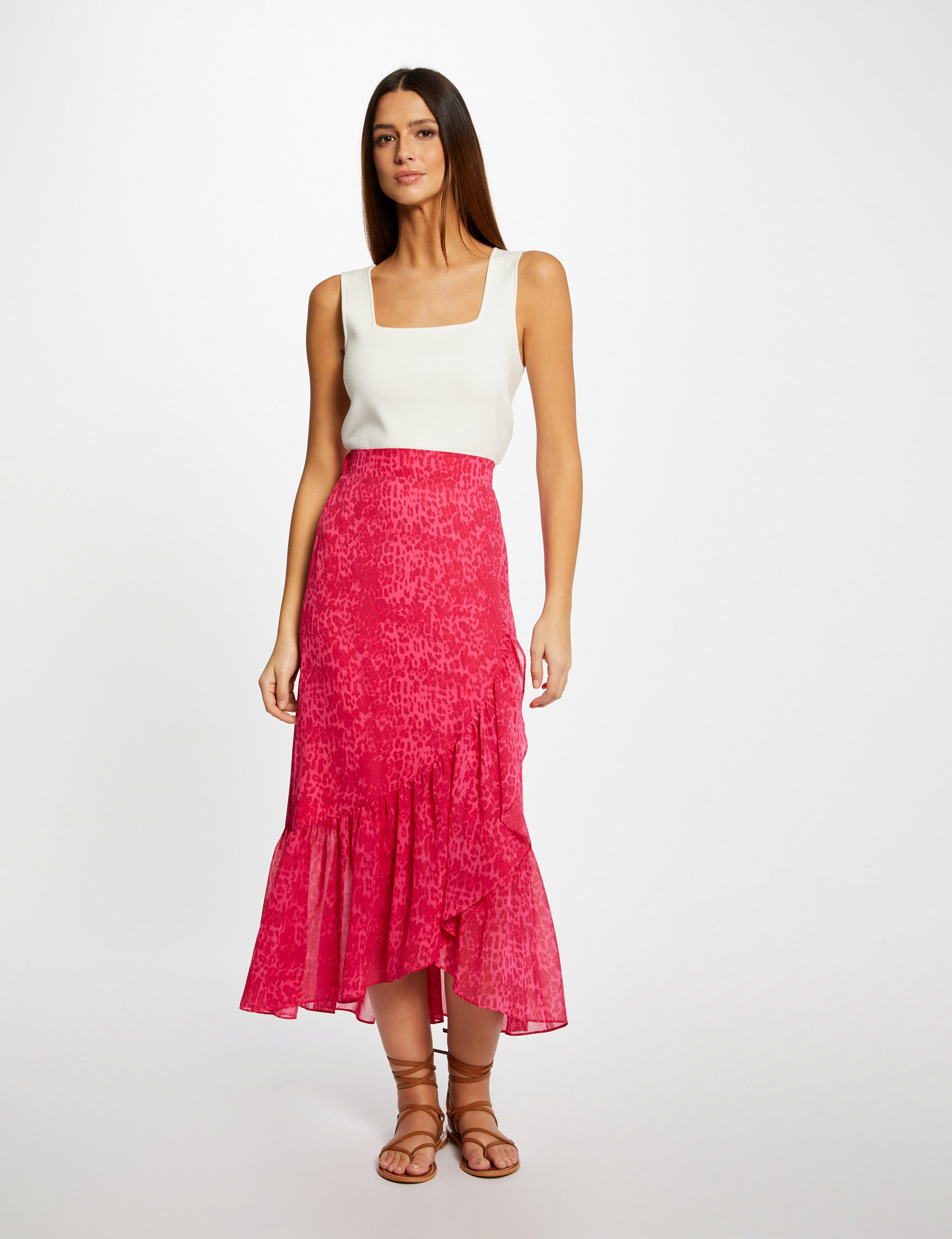 Falda larga cruzada estampado leopardo rosa mujer Falda larga cruzada estampado leopardo rosa mujer