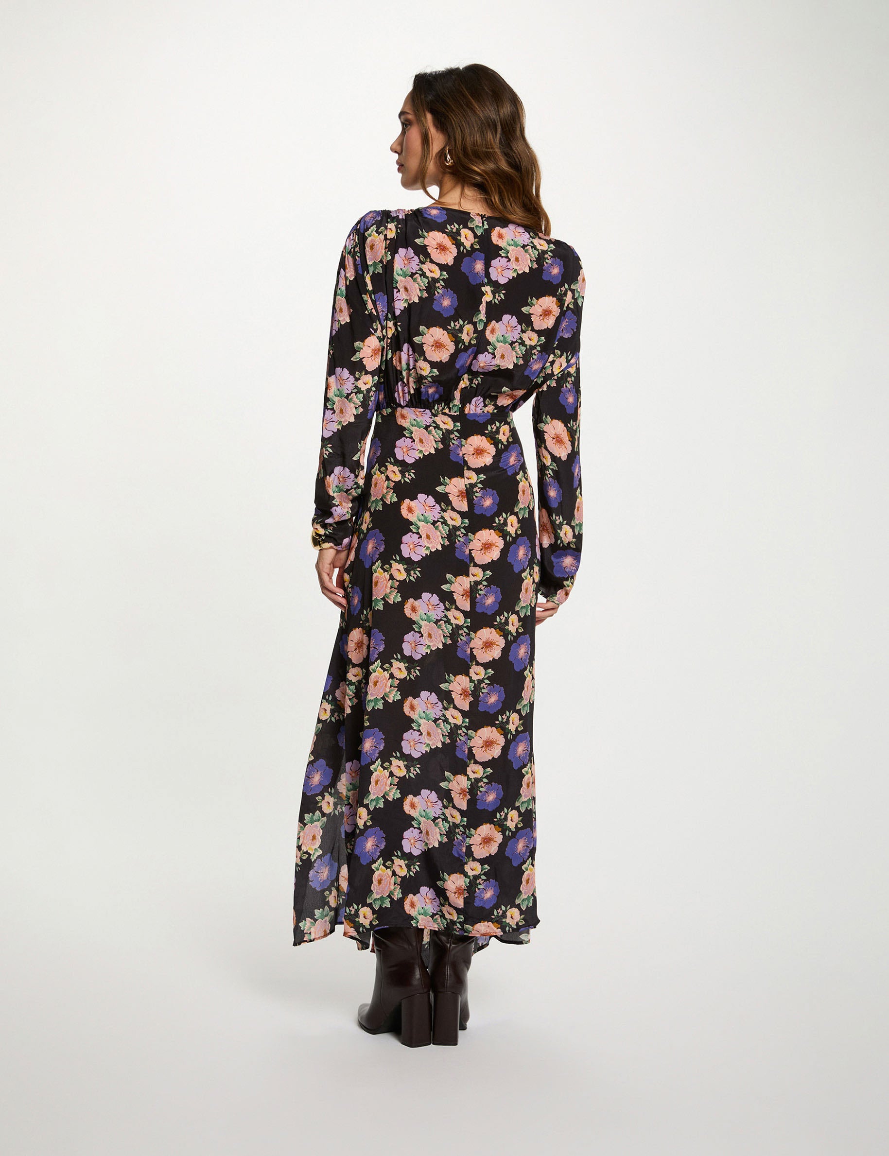 Vestido largo satinado multicolor mujer