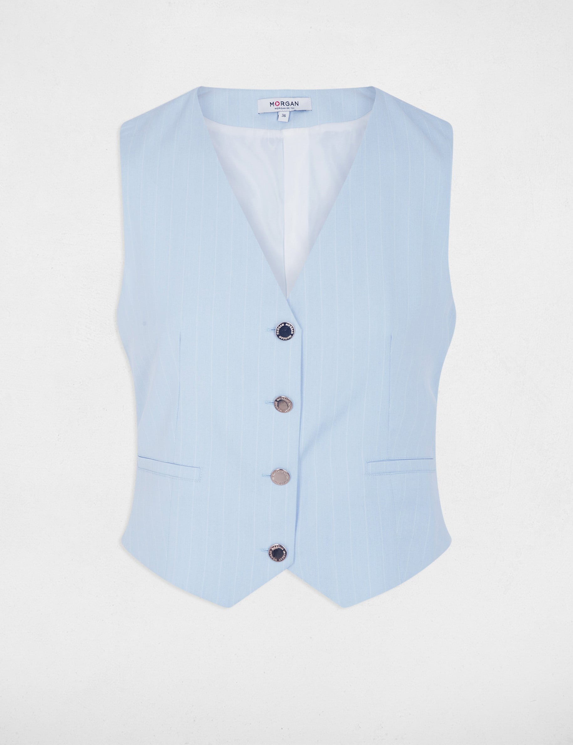 Chaleco de rayas con cuello en v azul cielo mujer