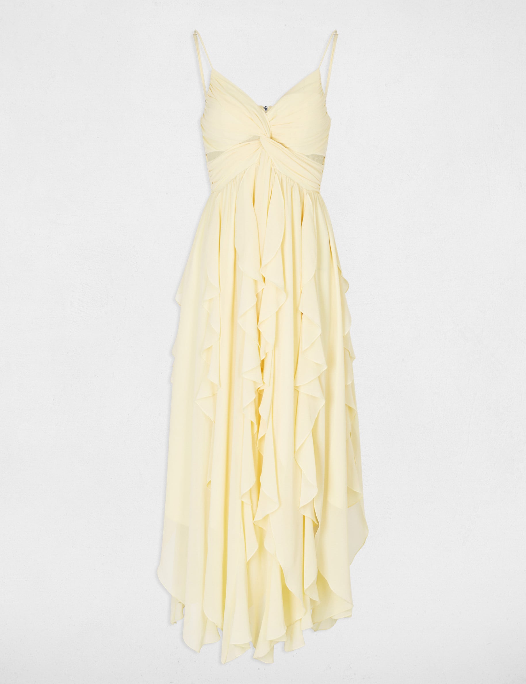Vestido largo con cuello en V amarillo pastel mujer