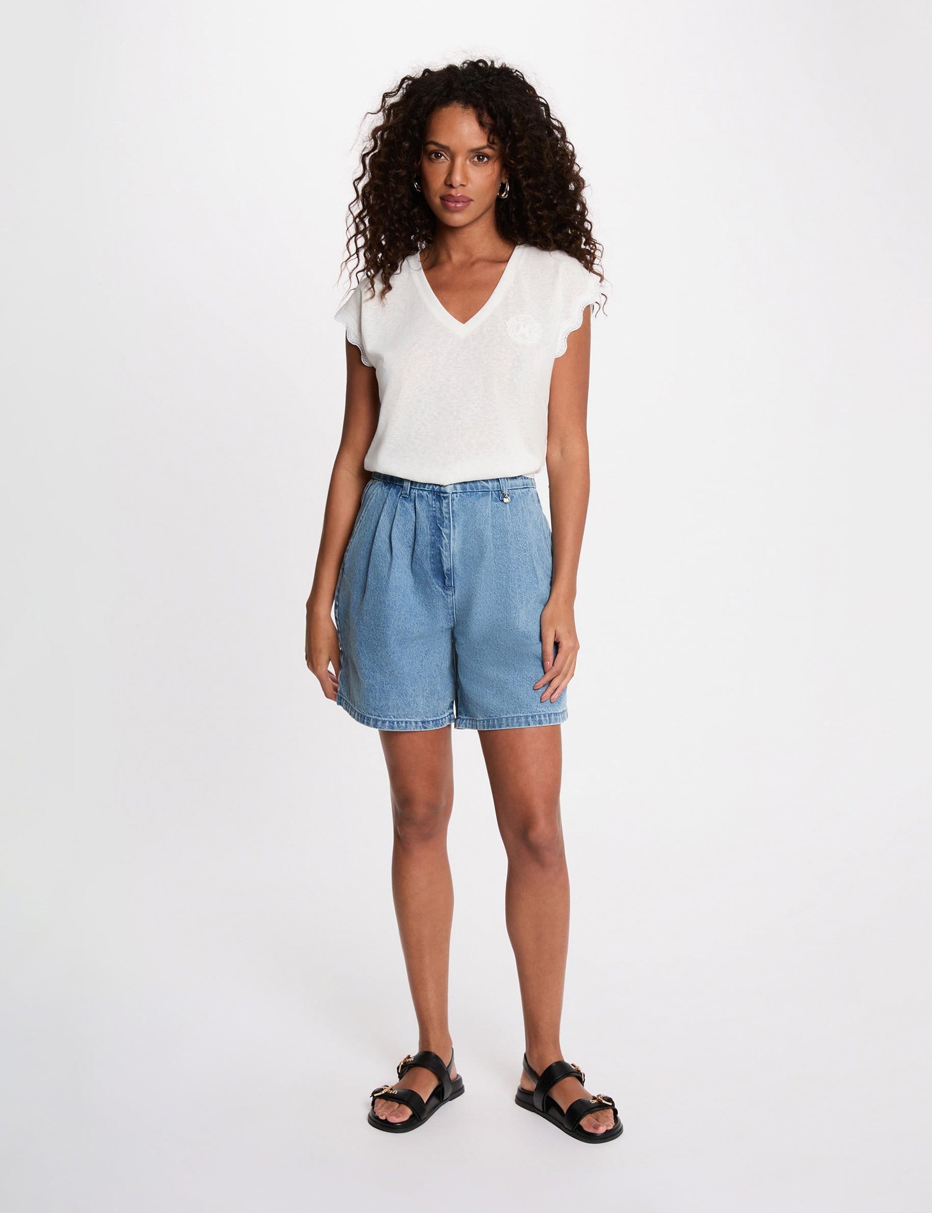 Camiseta cuello v manga corta blanco mujer
