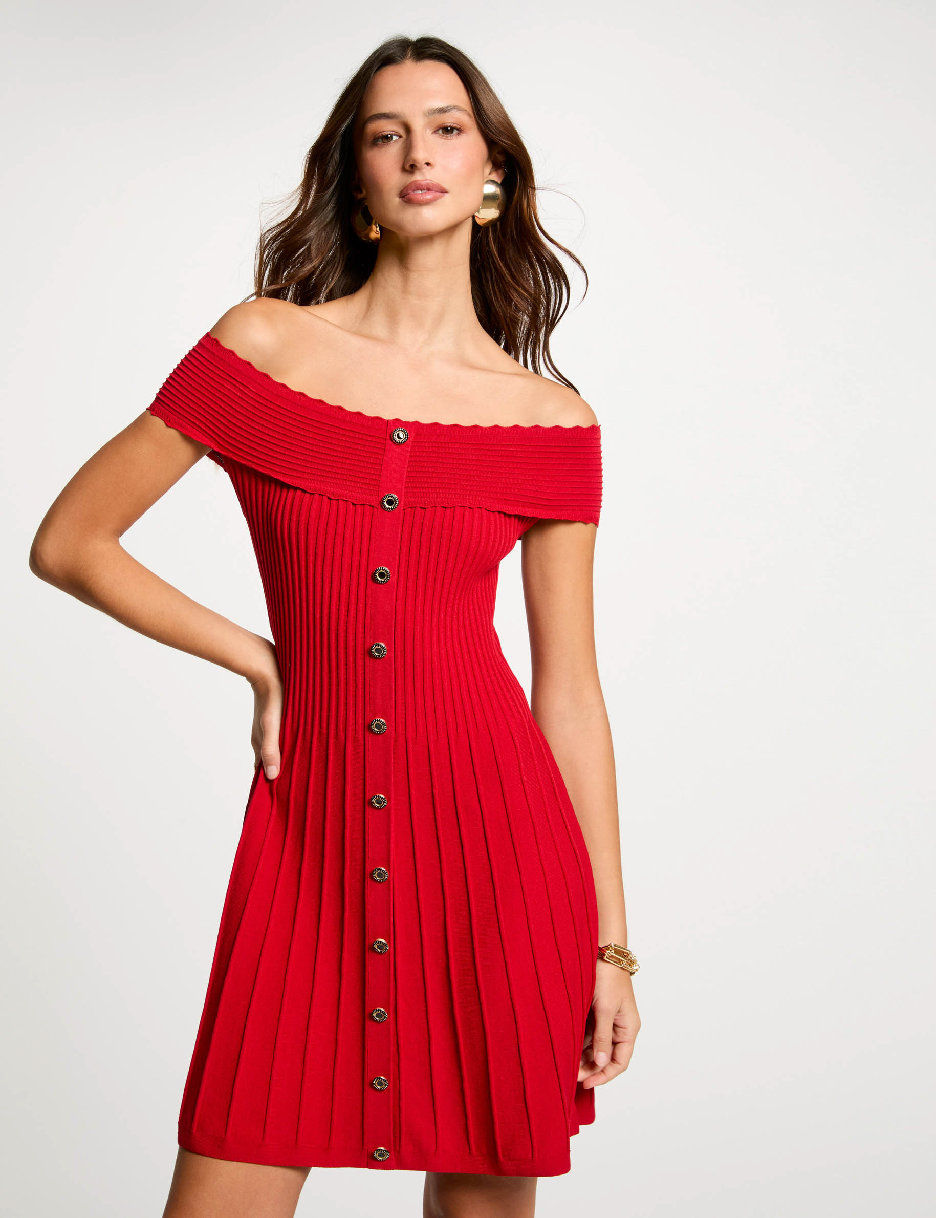 vestido punto corto evase rojo mujer Vestido punto corto evasé rojo mujer