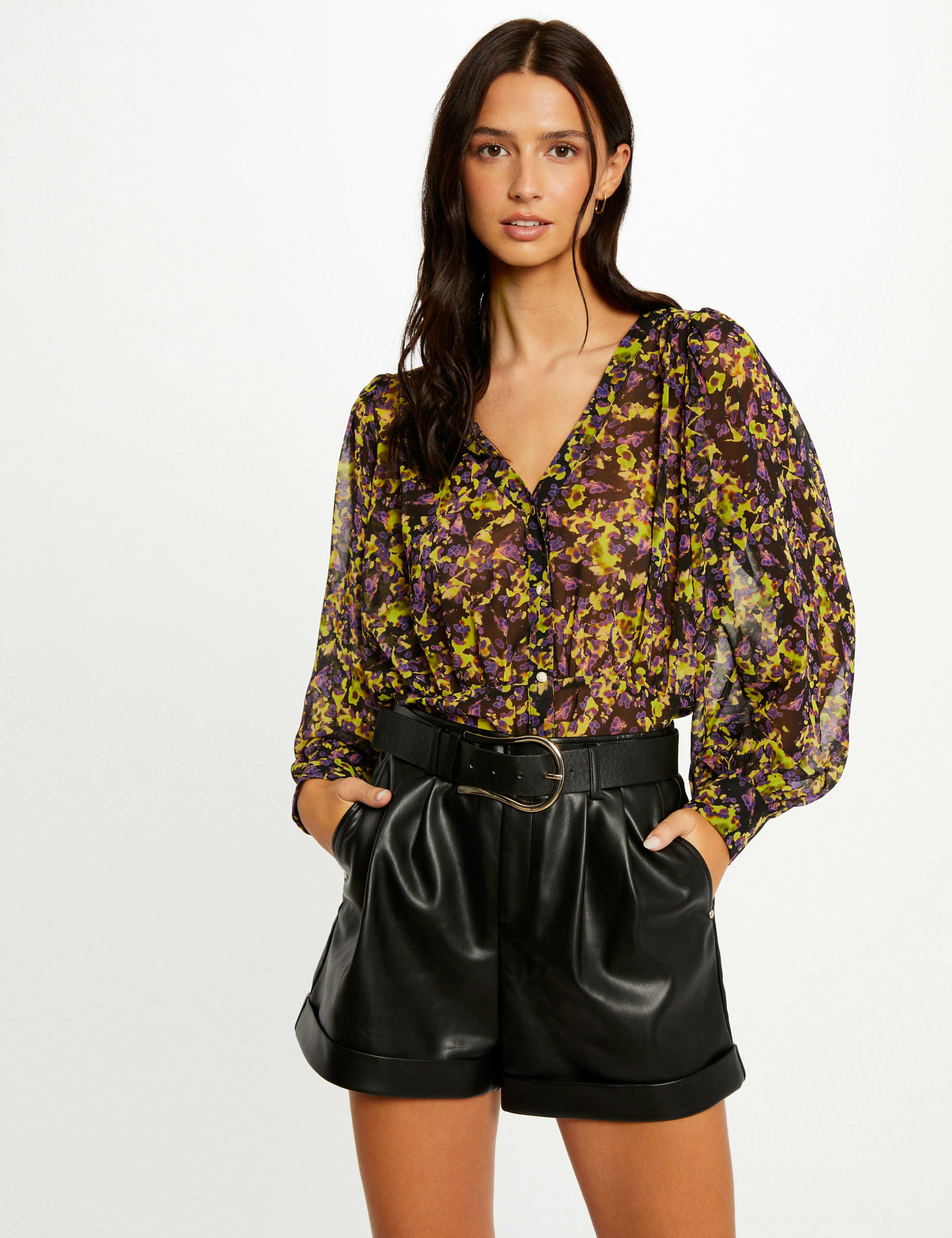 Camisa manga larga estampado abstracto multico mujer