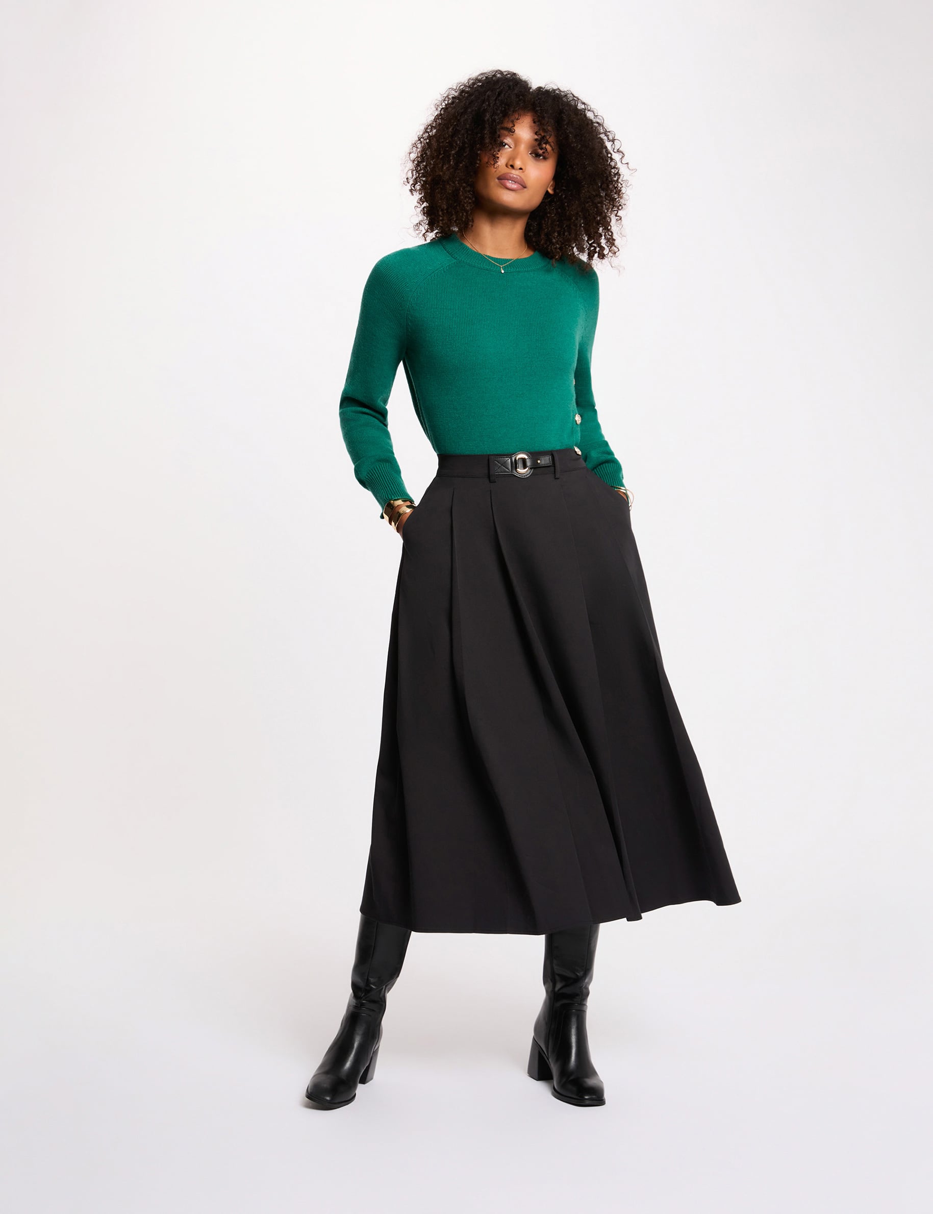 Falda evas&eacute; de talle alto negro mujer